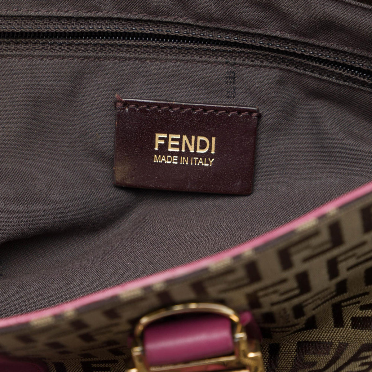 Fendi Leather Trimmed Zucchino Canvas Satchel