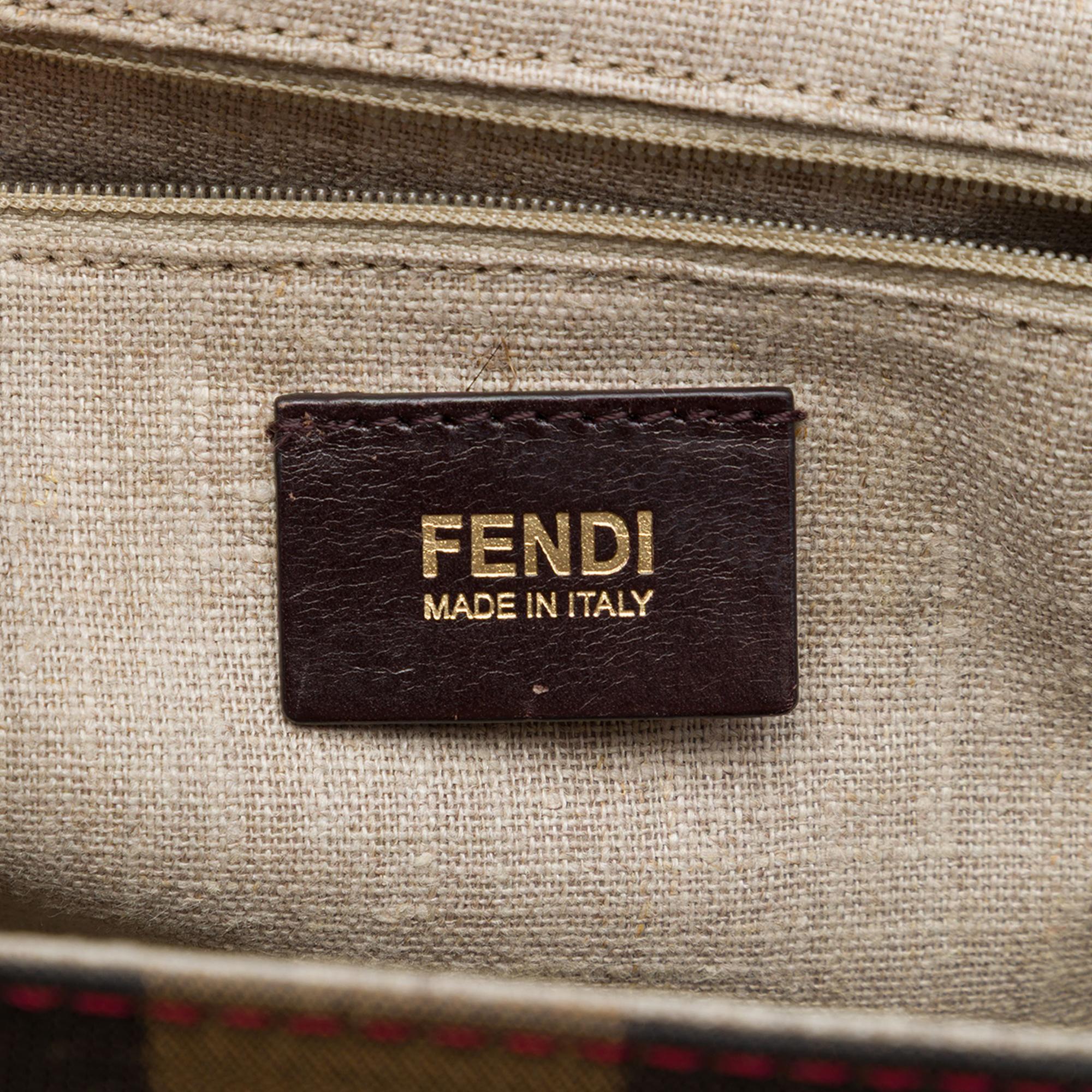 Fendi Leather and Pequin Canvas Selleria Silvana Satchel