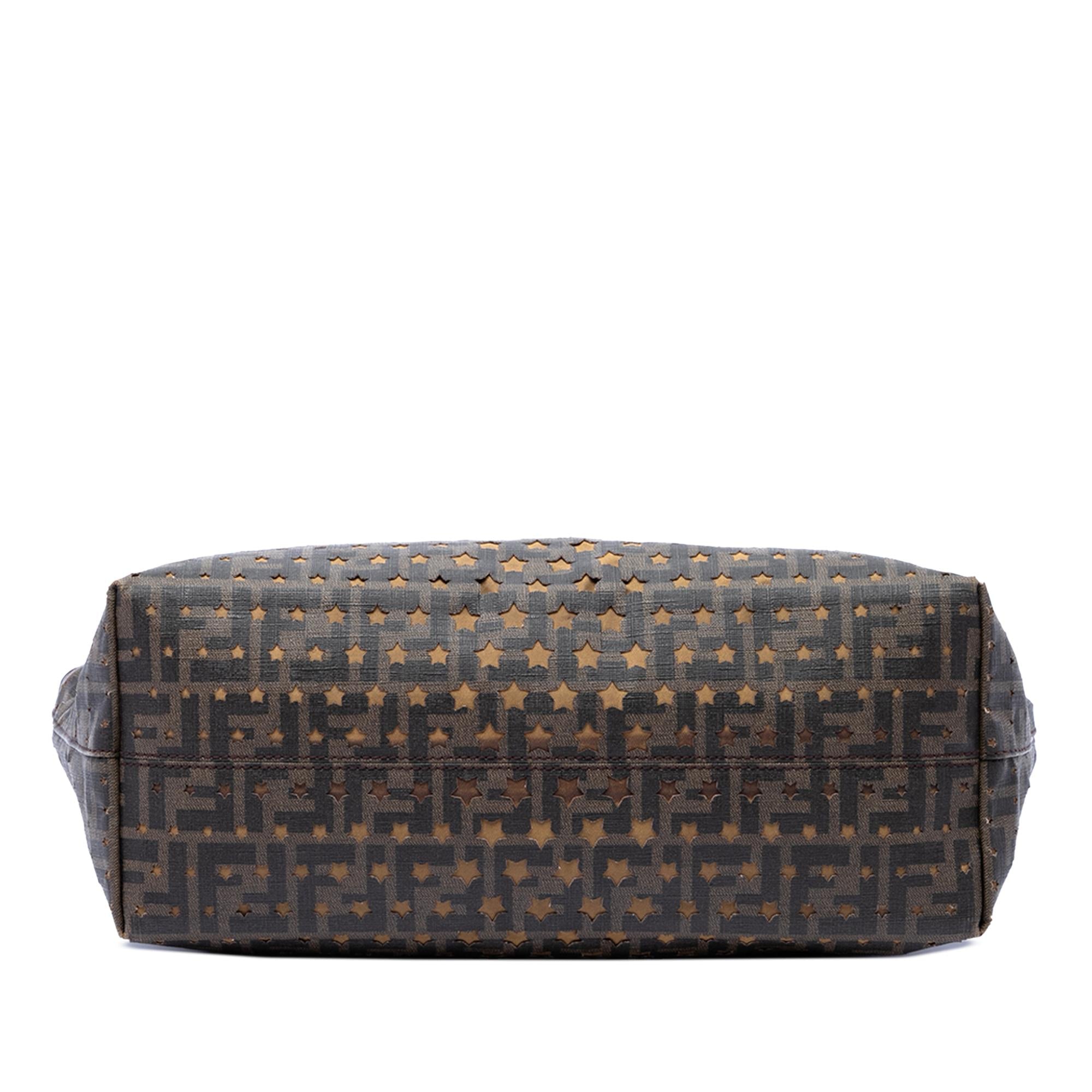Fendi Medium Zucca Coated Canvas Laser Cut Star Roll Tote