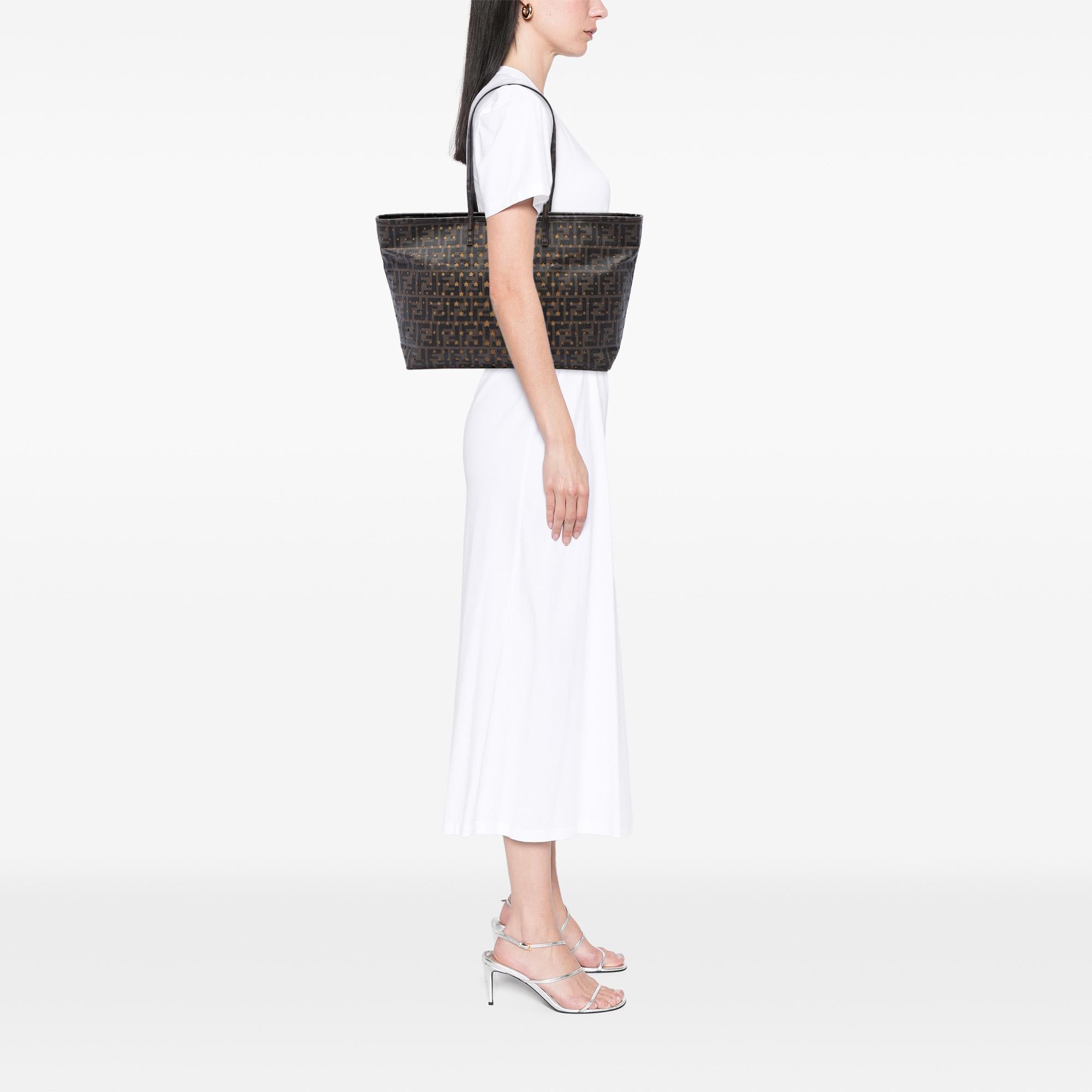 Fendi Medium Zucca Coated Canvas Laser Cut Star Roll Tote