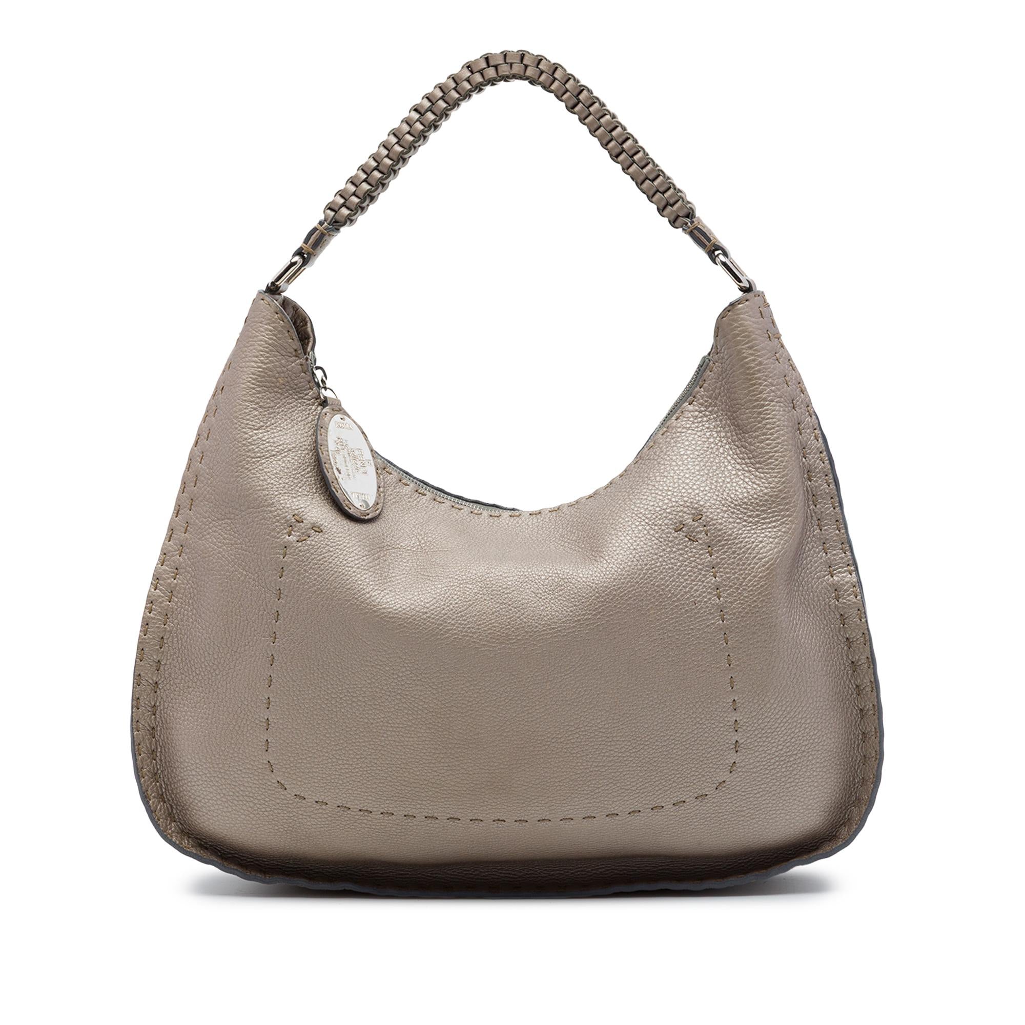 Fendi Metallic Pebbled Leather Selleria Shoulder Bag