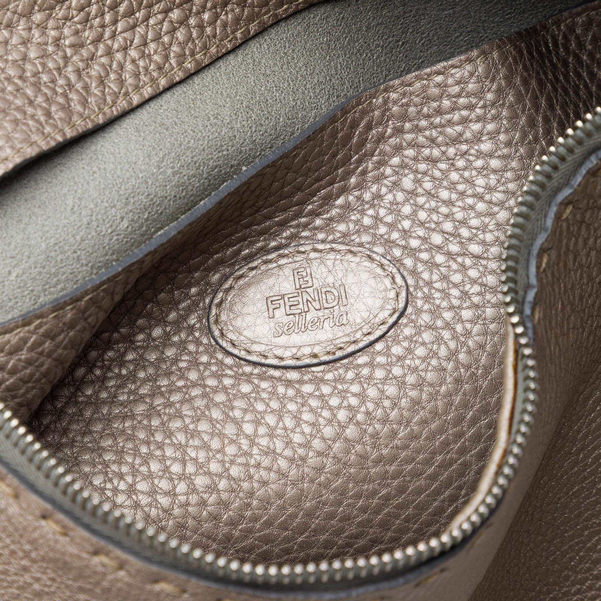 Fendi Metallic Pebbled Leather Selleria Shoulder Bag