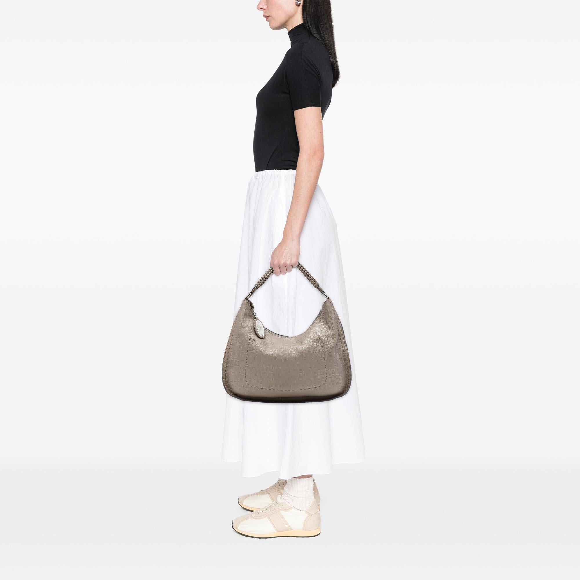 Fendi Metallic Pebbled Leather Selleria Shoulder Bag