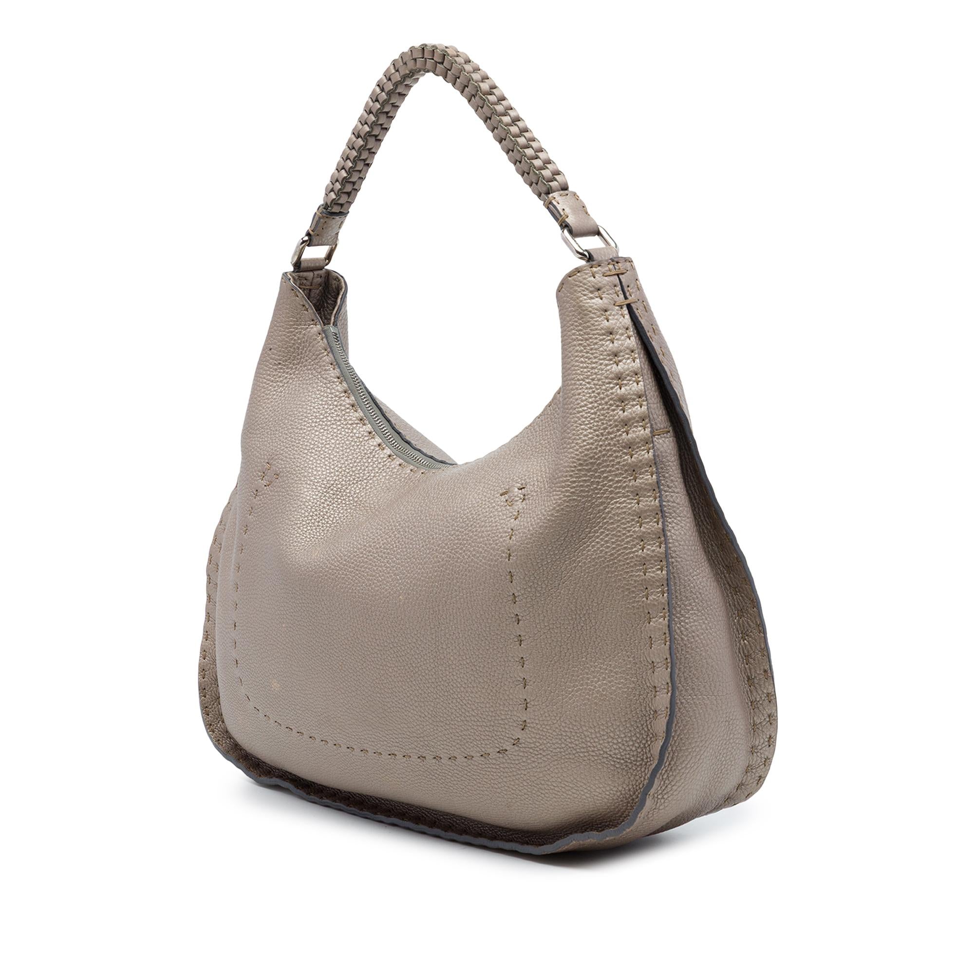 Fendi Metallic Pebbled Leather Selleria Shoulder Bag