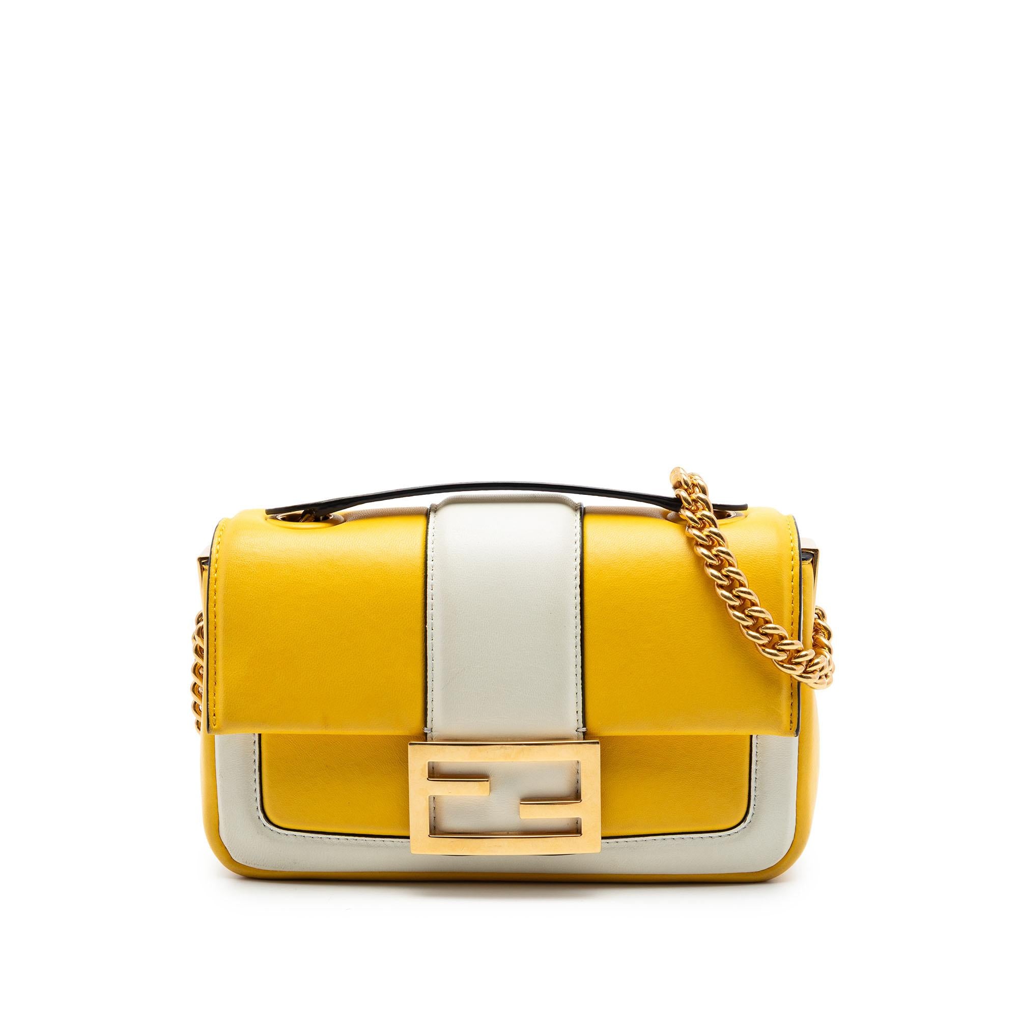 Fendi Mini Bicolor Nappa Apolo Chain Baguette Shoulder Bag
