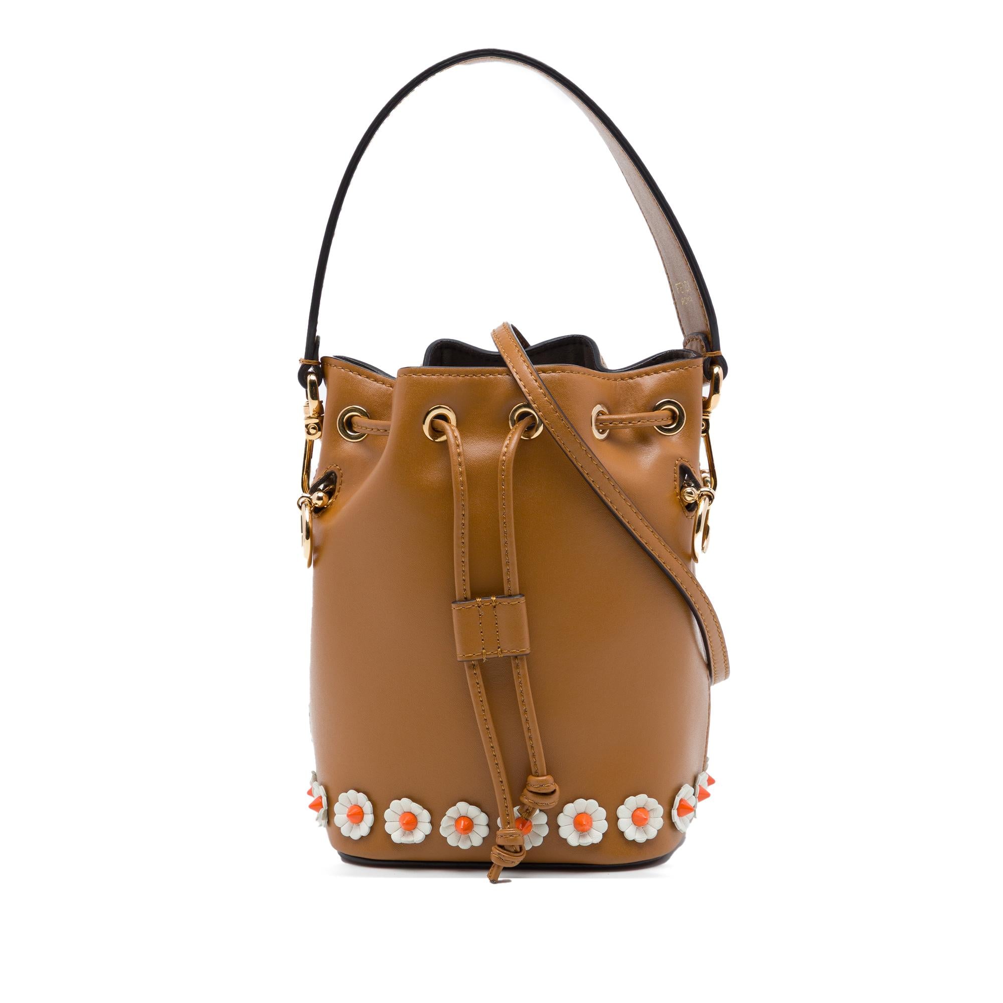 Fendi Mini Leather Studded Floral Mon Tresor Bucket Bag