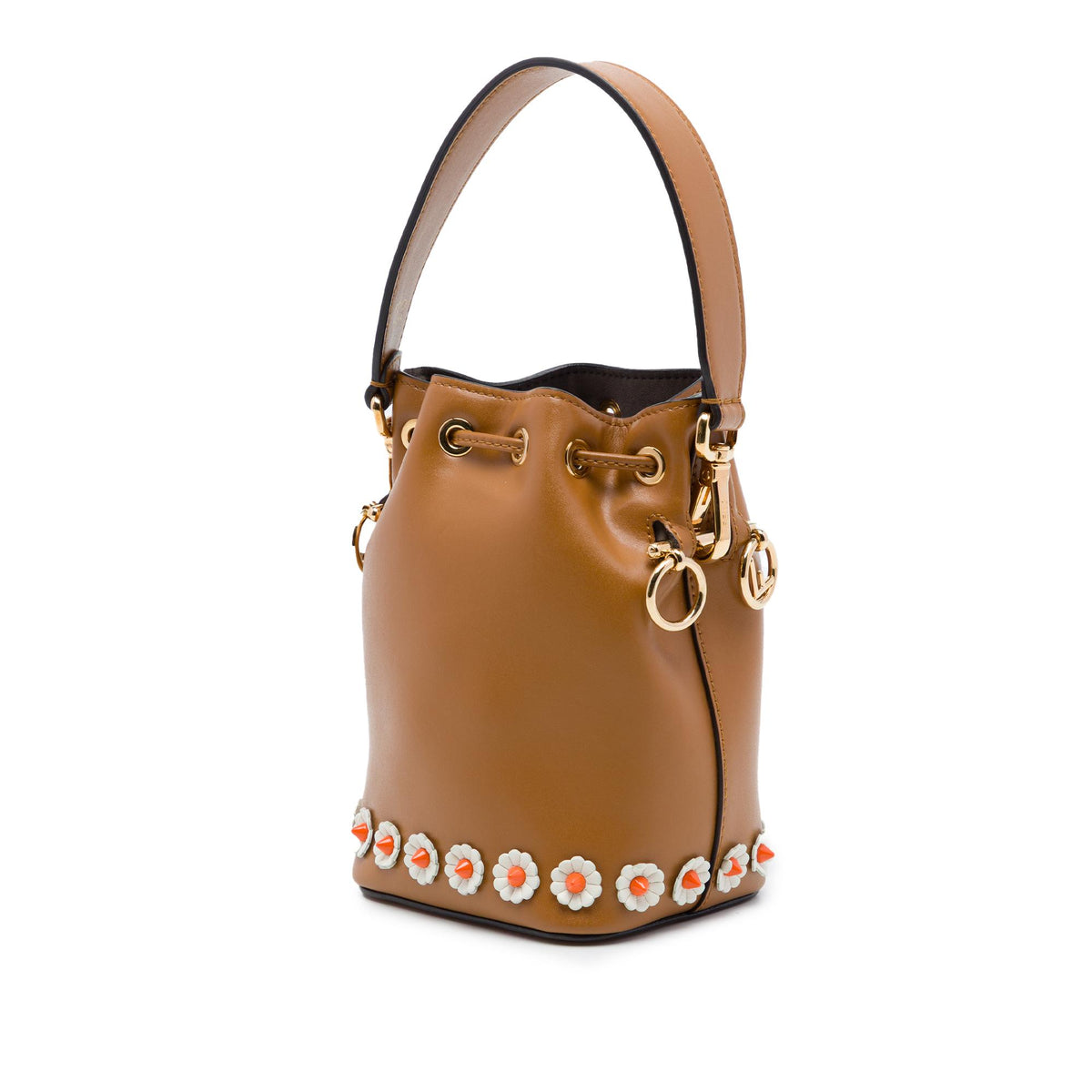 Fendi Mini Leather Studded Floral Mon Tresor Bucket Bag