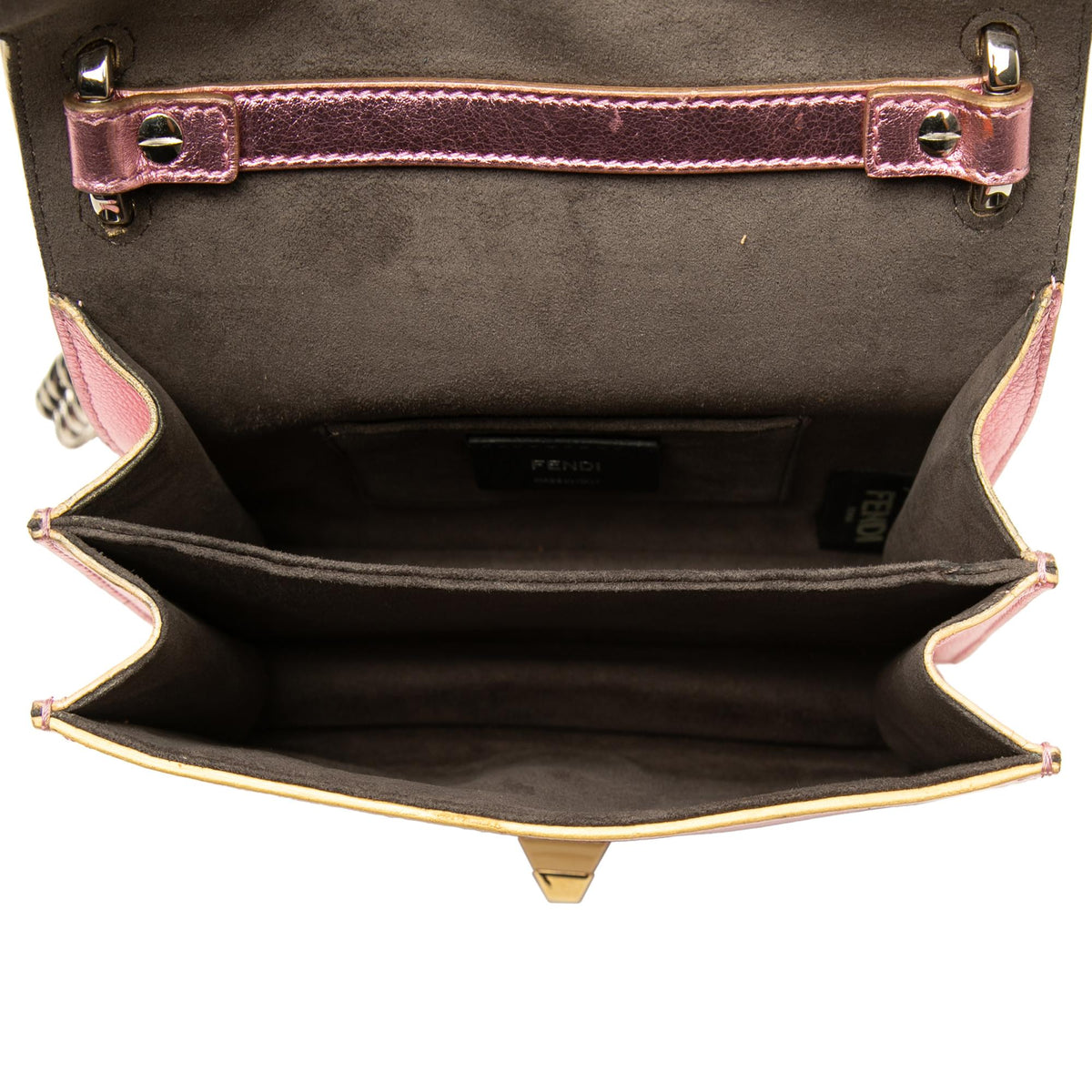Fendi Mini Scalloped Metallic Studded Leather Kan I Crossbody