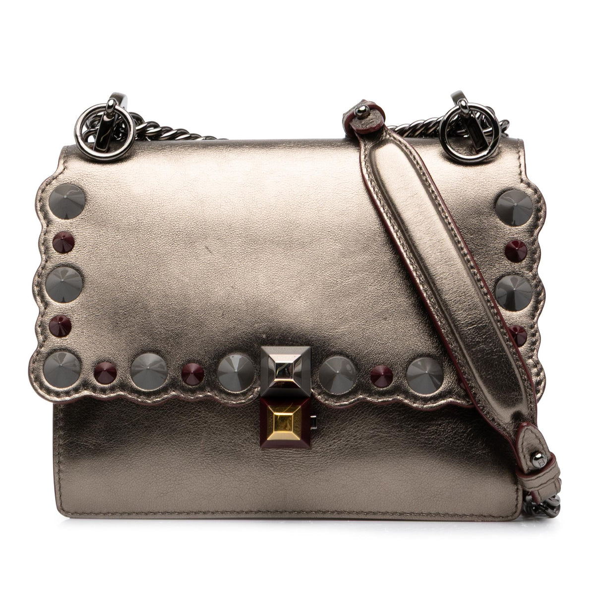 Fendi Mini Scalloped Metallic Studded Leather Kan I Crossbody