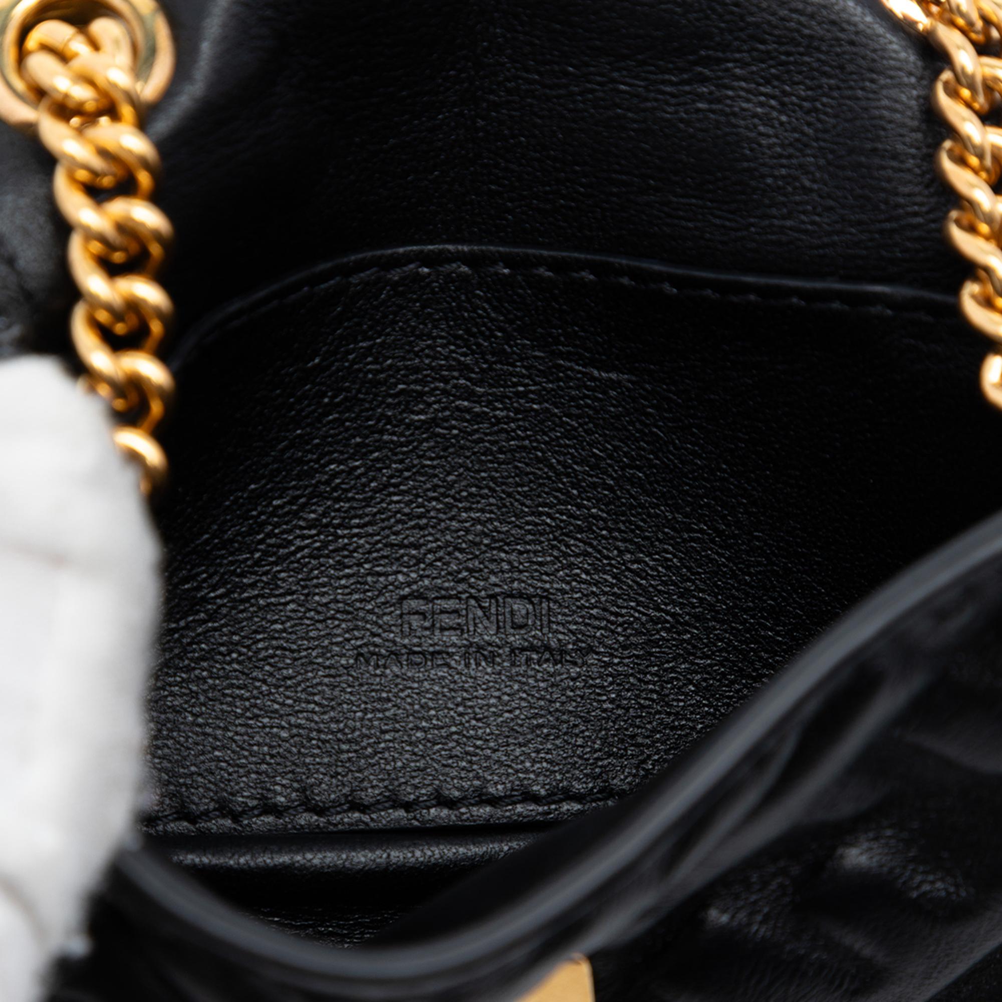 Fendi Nano Zucca Embossed Leather Baguette Chain Bag