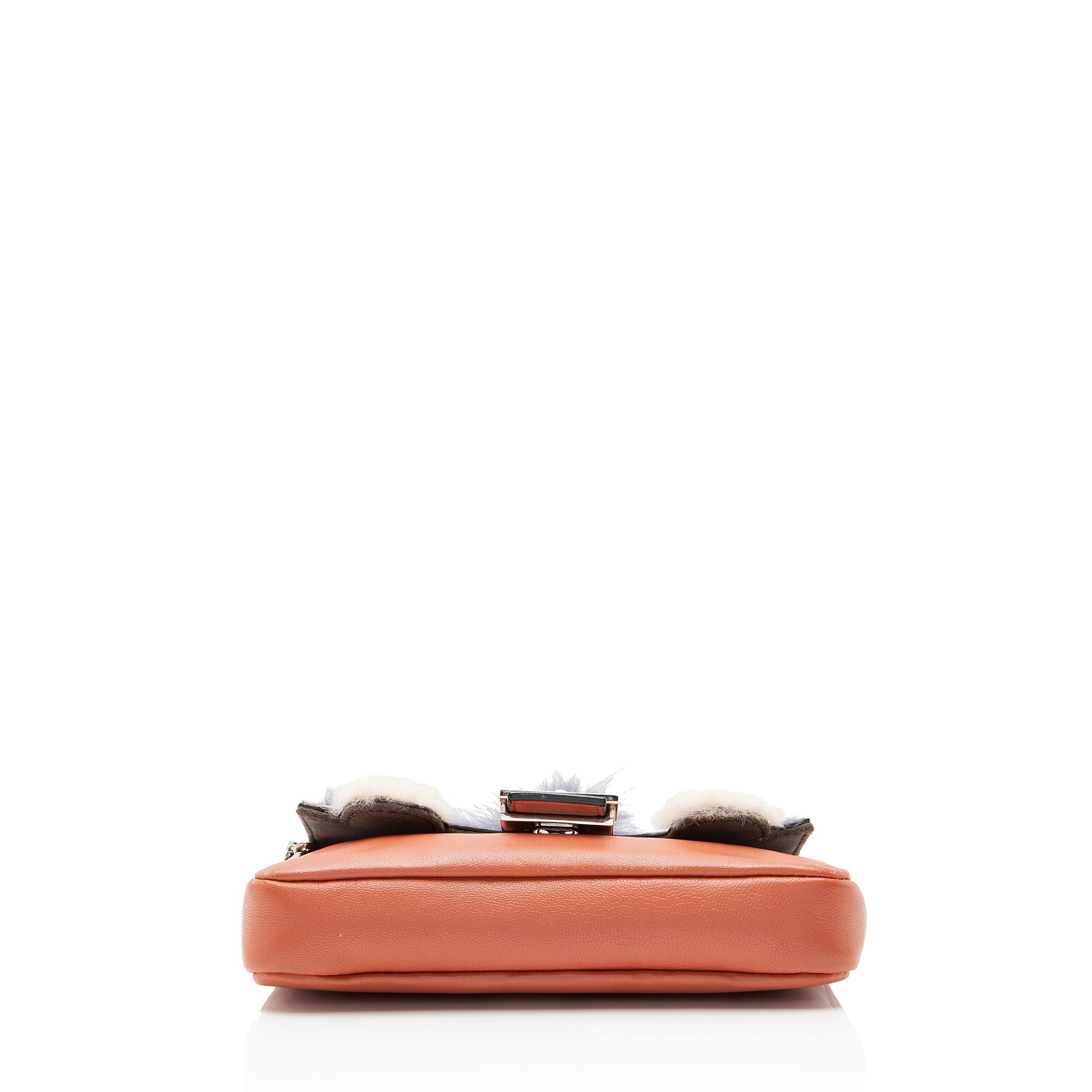 Fendi Nappa Leather Fox Fur Crystal Micro Buggie Baguette Bag