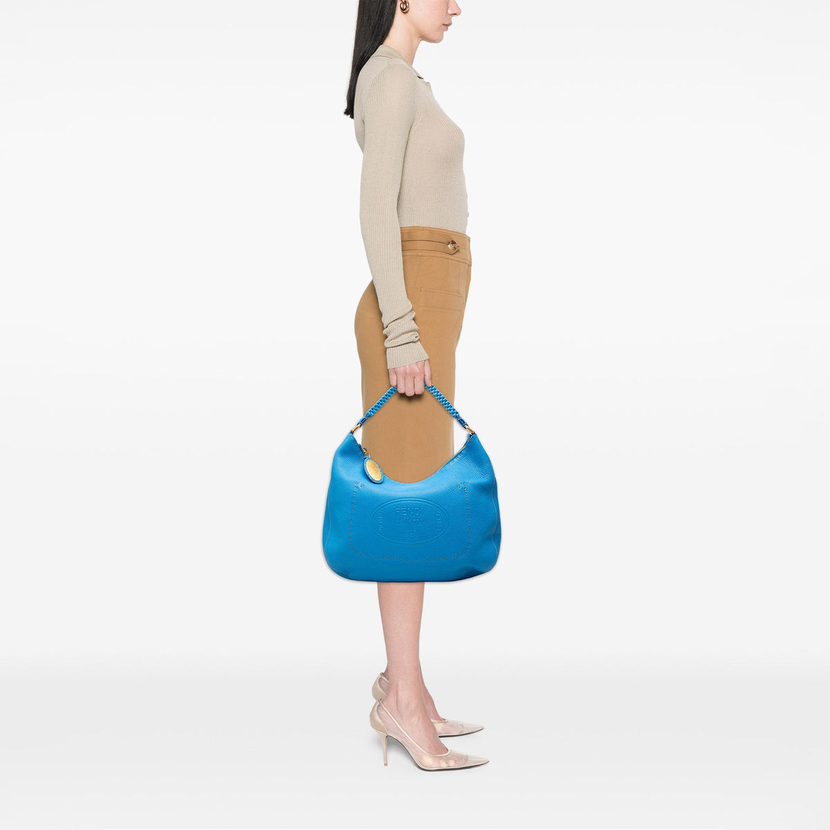 Fendi Pebbled Leather Selleria Shoulder Bag