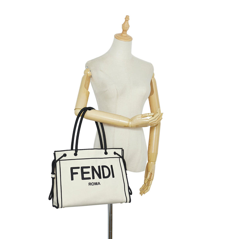 Fendi - Beige & Black Canvas Fendi Roma Shopper