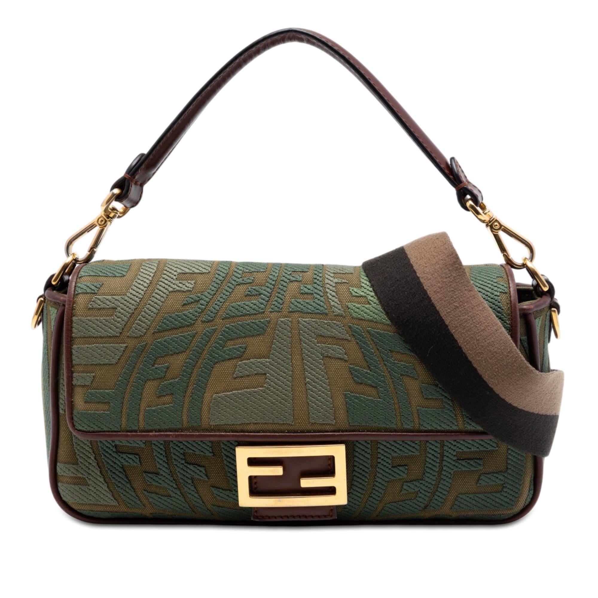 Fendi Sarah Coleman FF Canvas Fish Eye Embroidered Baguette Satchel