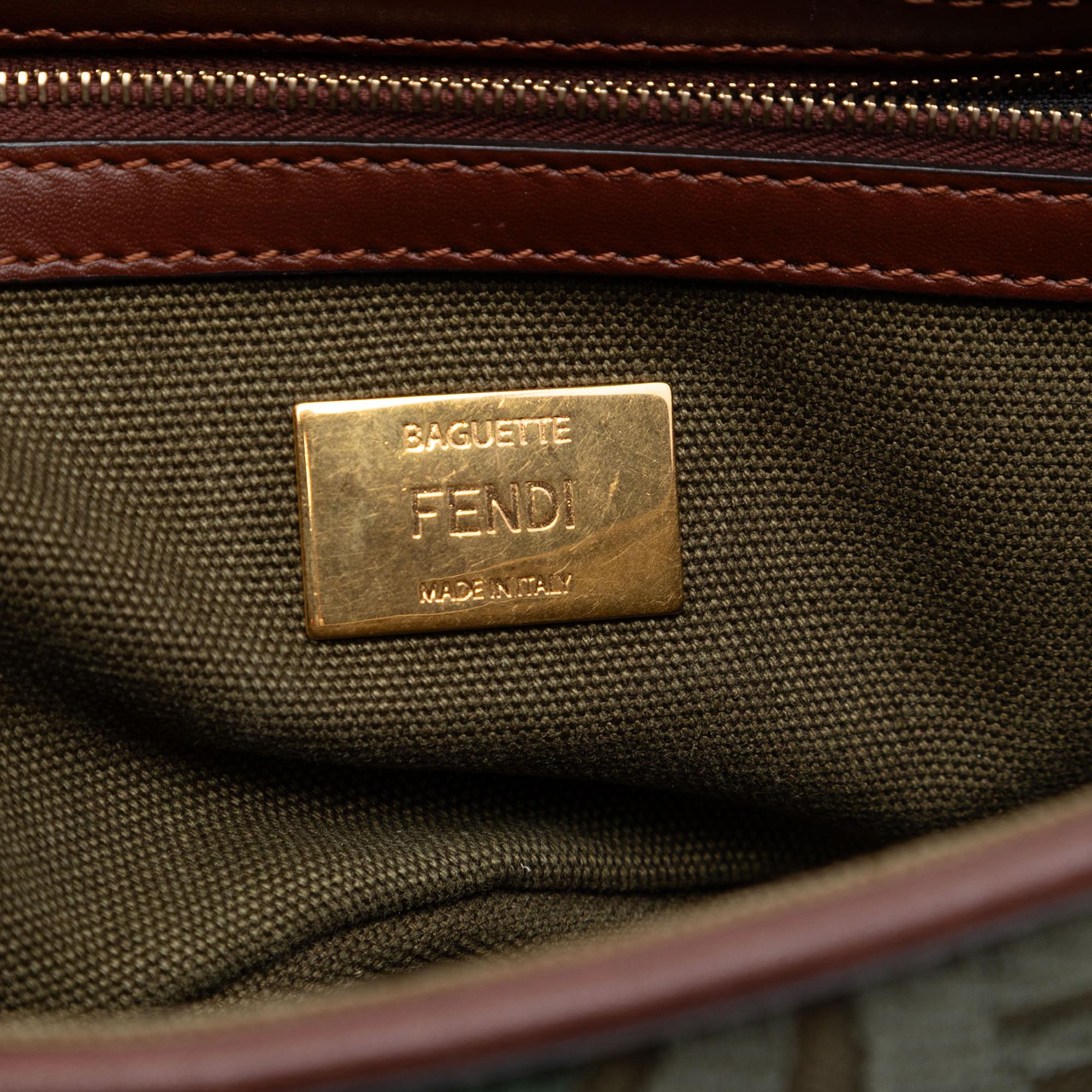 Fendi Sarah Coleman FF Canvas Fish Eye Embroidered Baguette Satchel