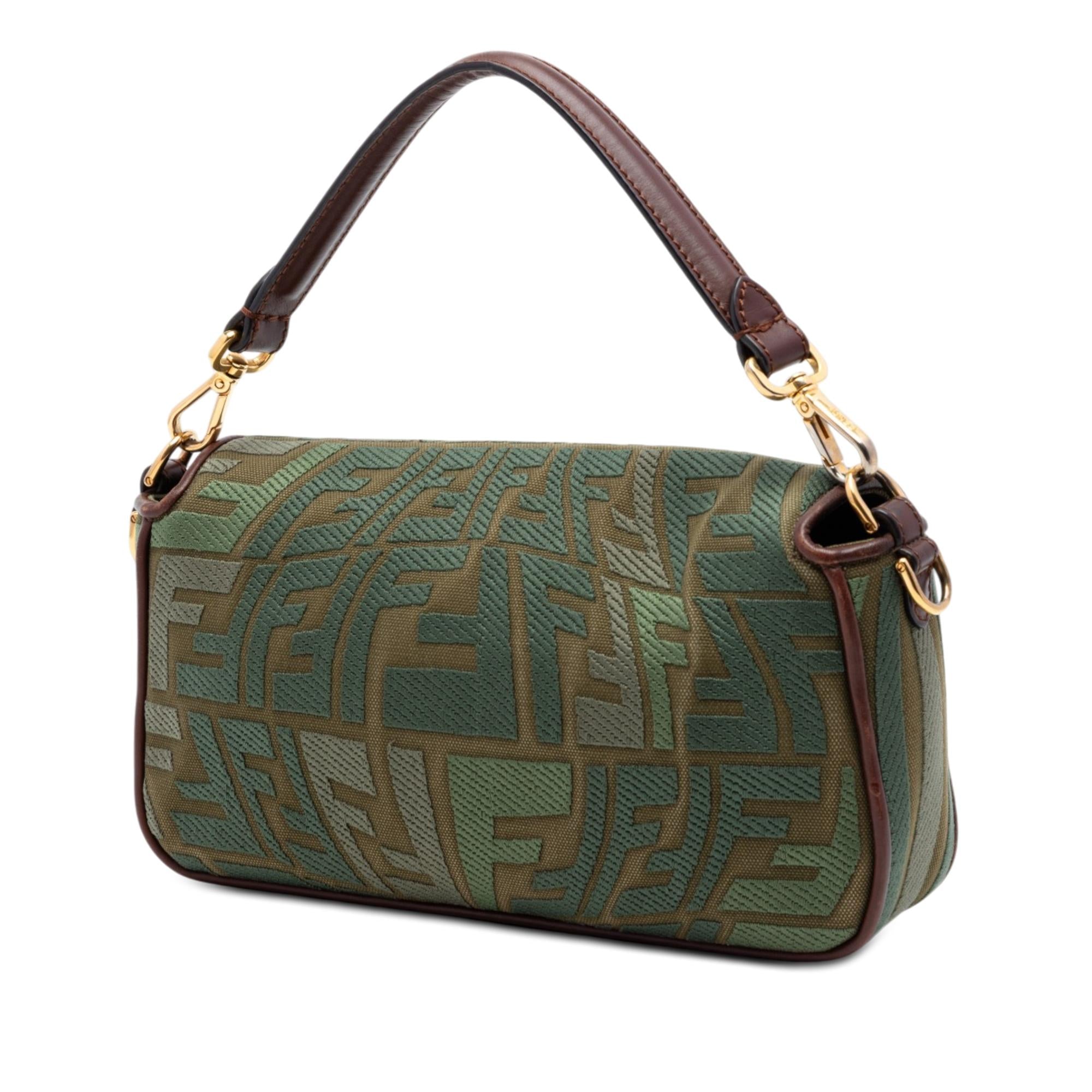 Fendi Sarah Coleman FF Canvas Fish Eye Embroidered Baguette Satchel