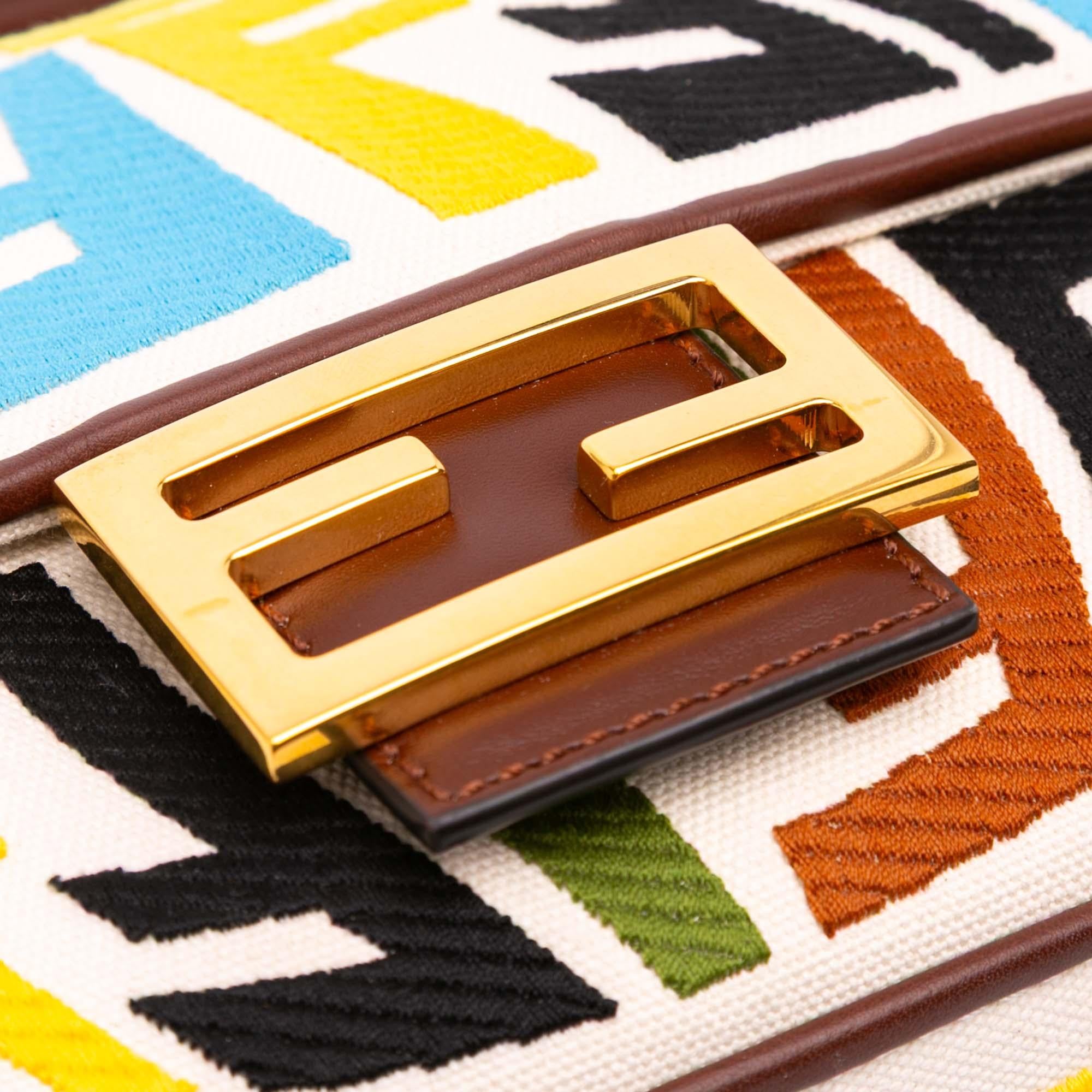 Fendi Sarah Coleman Zucca Embroidered Canvas Fish Eye Vertigo Baguette Satchel