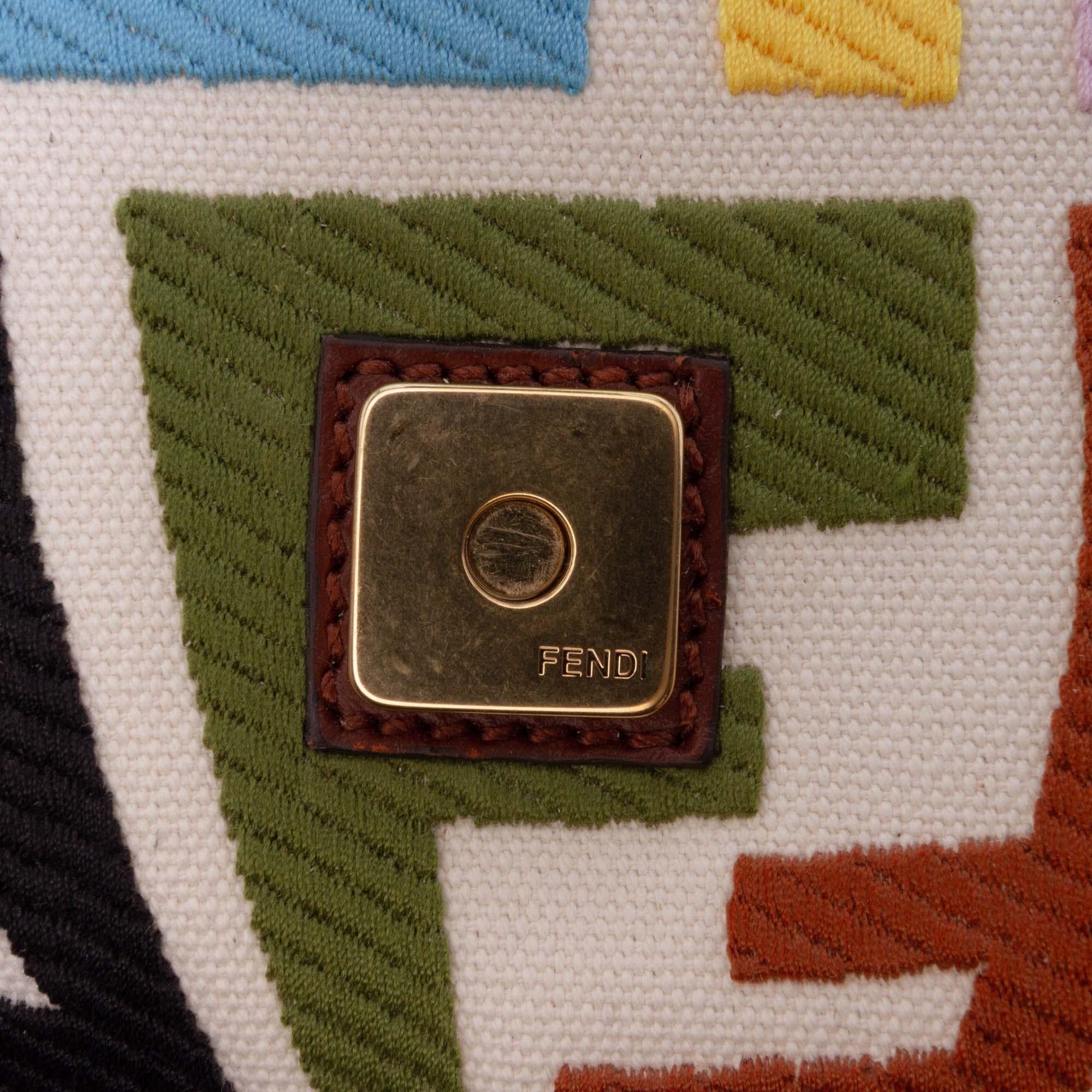 Fendi Sarah Coleman Zucca Embroidered Canvas Fish Eye Vertigo Baguette Satchel