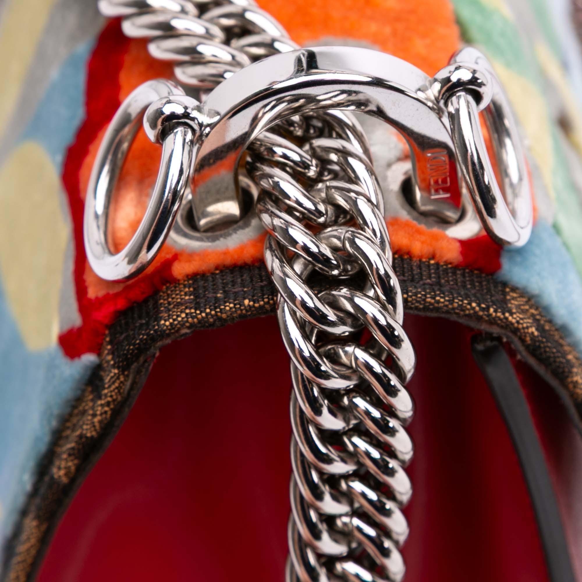 Fendi Small Velvet Embroidered Zucca Canvas and Leather Kan I Crossbody