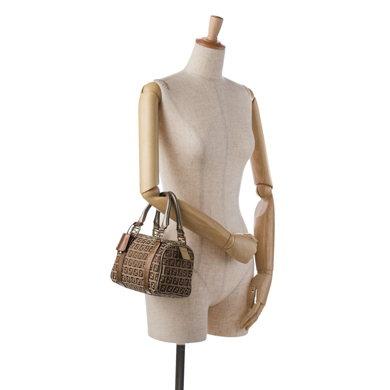 Fendi Studded Zucchino Boston Bag SHG q9Lttm LuxeDH