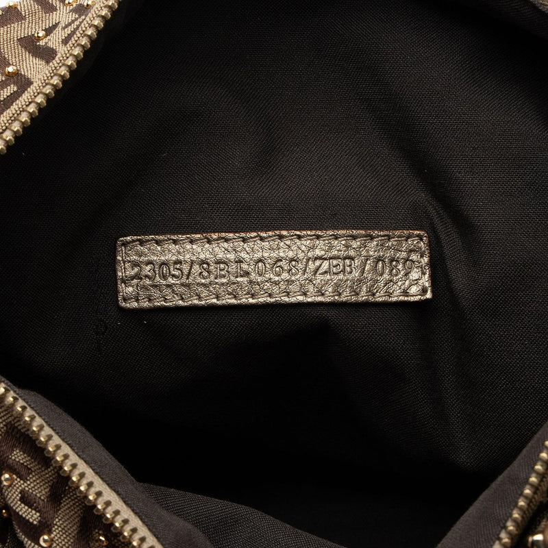 Fendi Studded Zucchino Leather Small Boston Bag (SHF-dAOoUF)