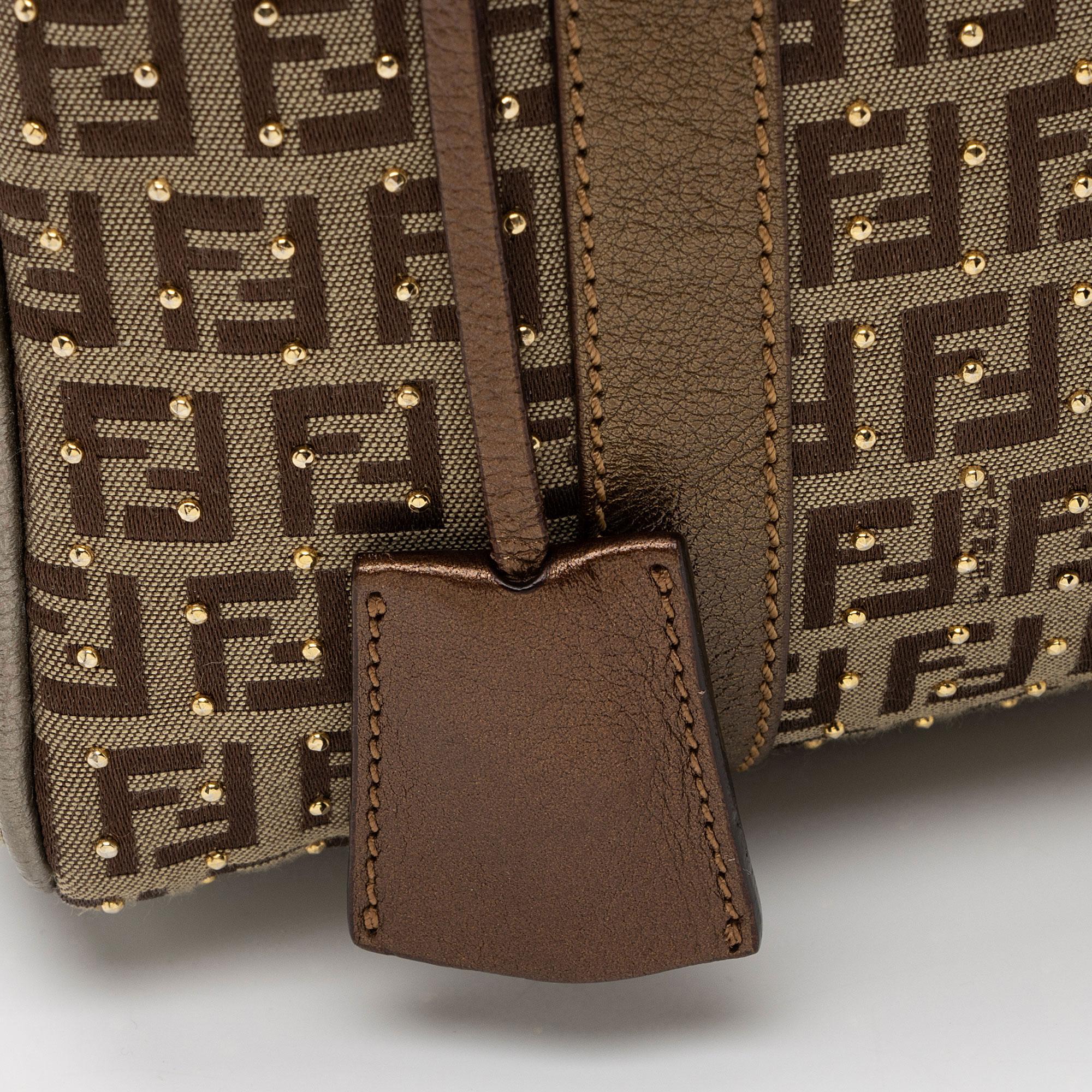 Fendi Studded Zucchino Leather Small Boston Bag (SHF-dAOoUF)