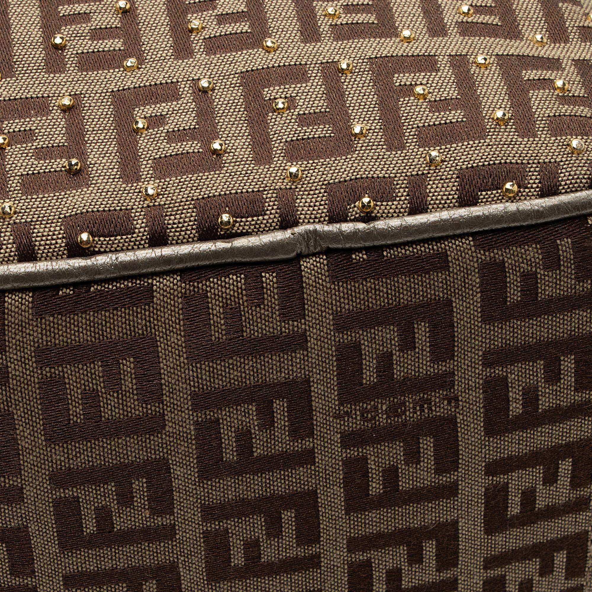 Fendi Studded Zucchino Leather Small Boston Bag (SHF-dAOoUF)