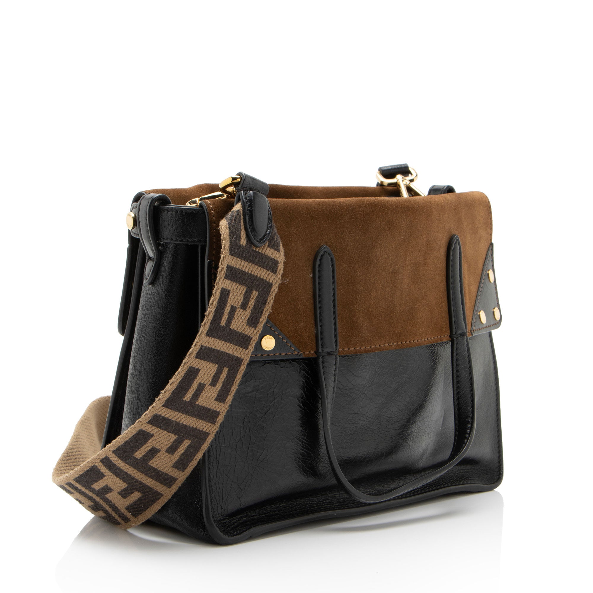 Fendi Suede Glazed Calfskin Grace Flip Tote