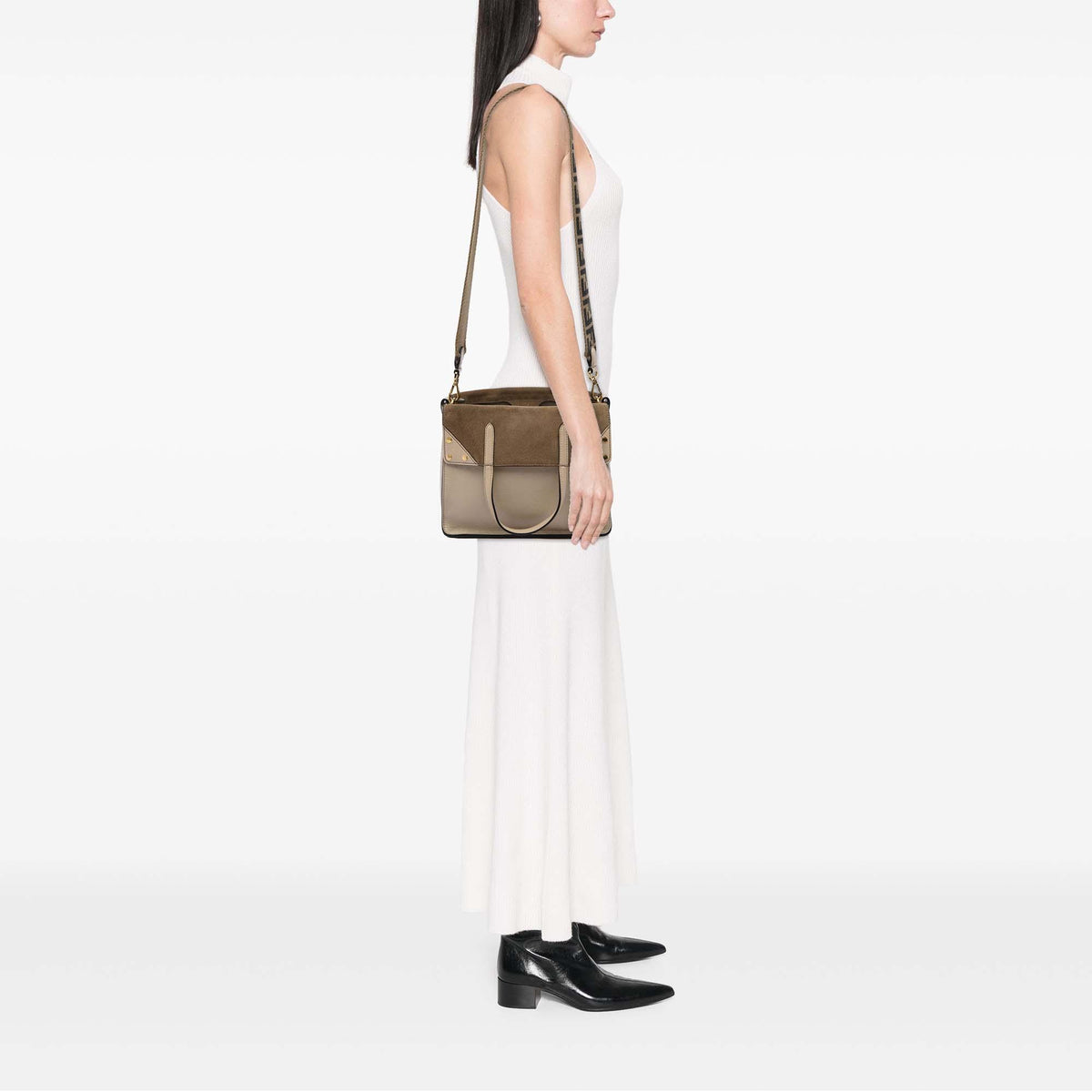 Fendi Vitello Grace and Suede Flip Satchel