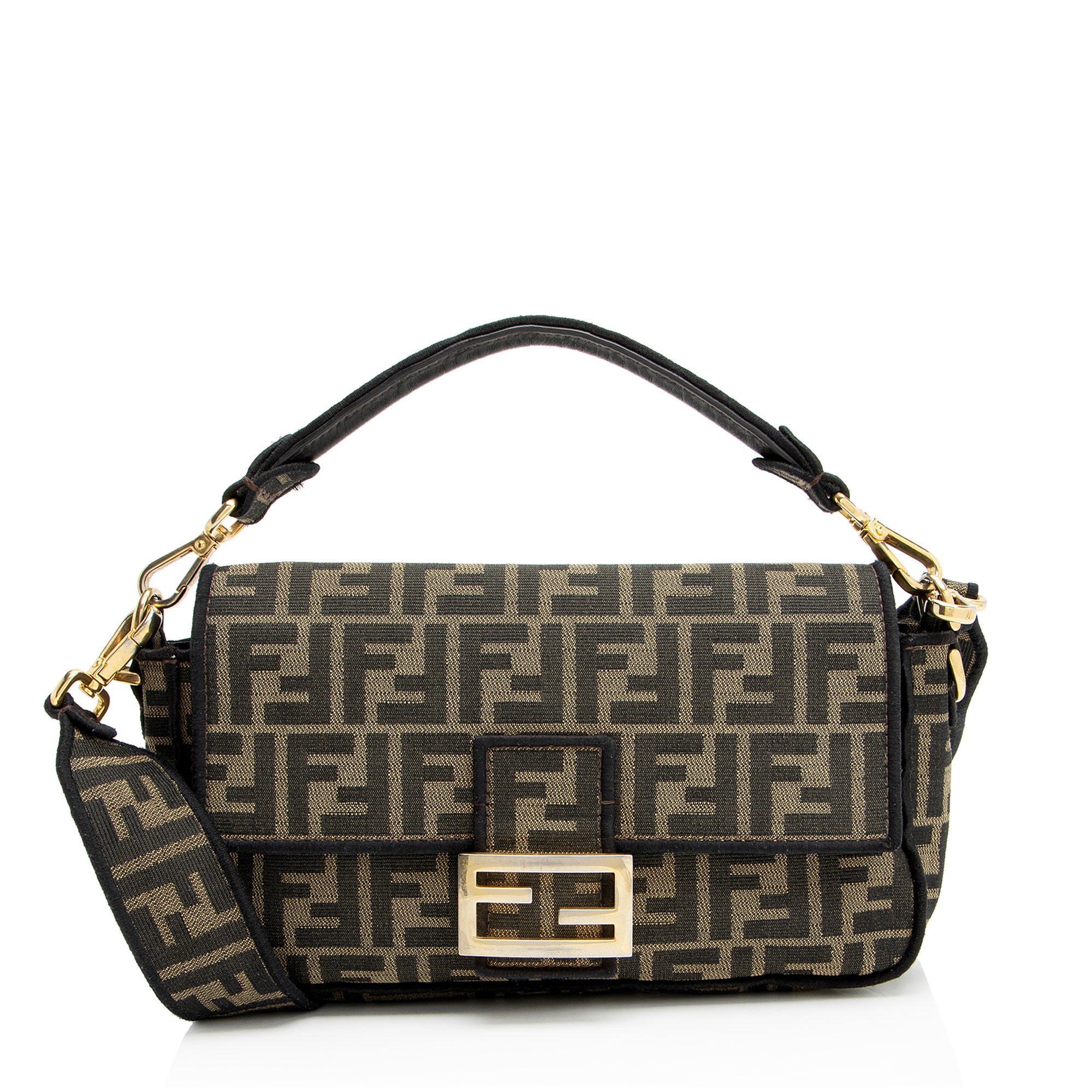 Fendi Zucca Calfskin Baguette Shoulder Bag