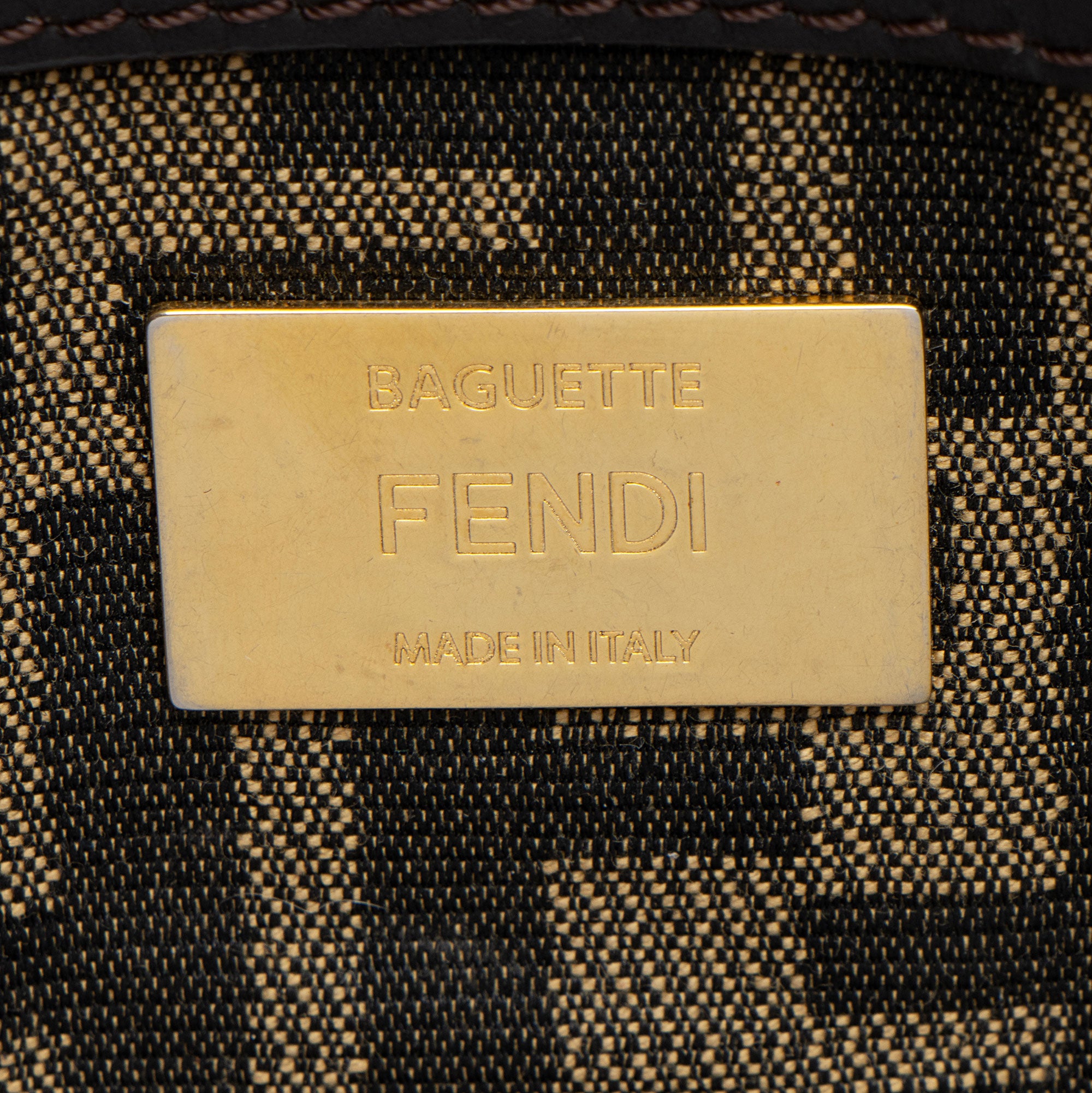 Fendi Zucca Calfskin Baguette Shoulder Bag