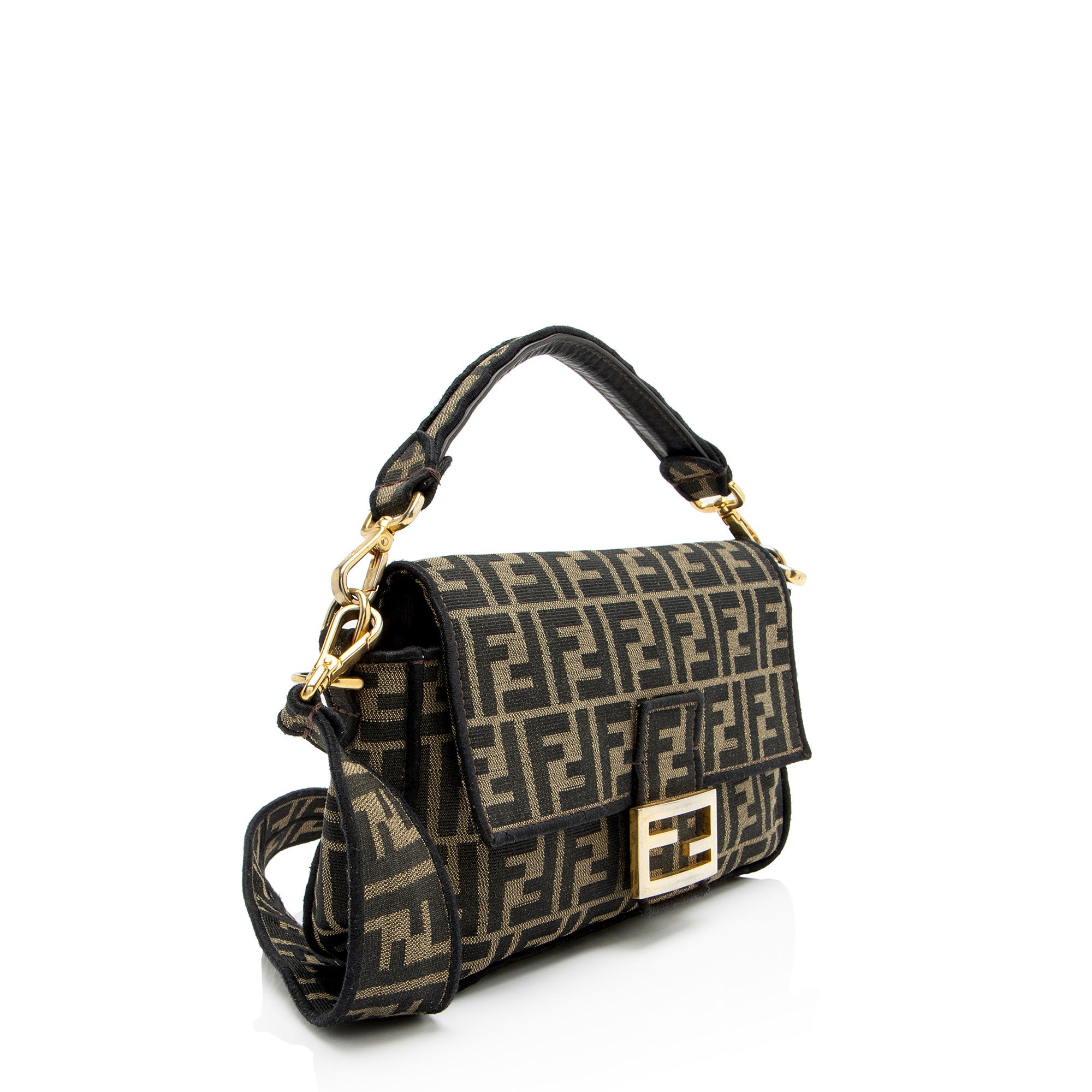 Fendi Zucca Calfskin Baguette Shoulder Bag