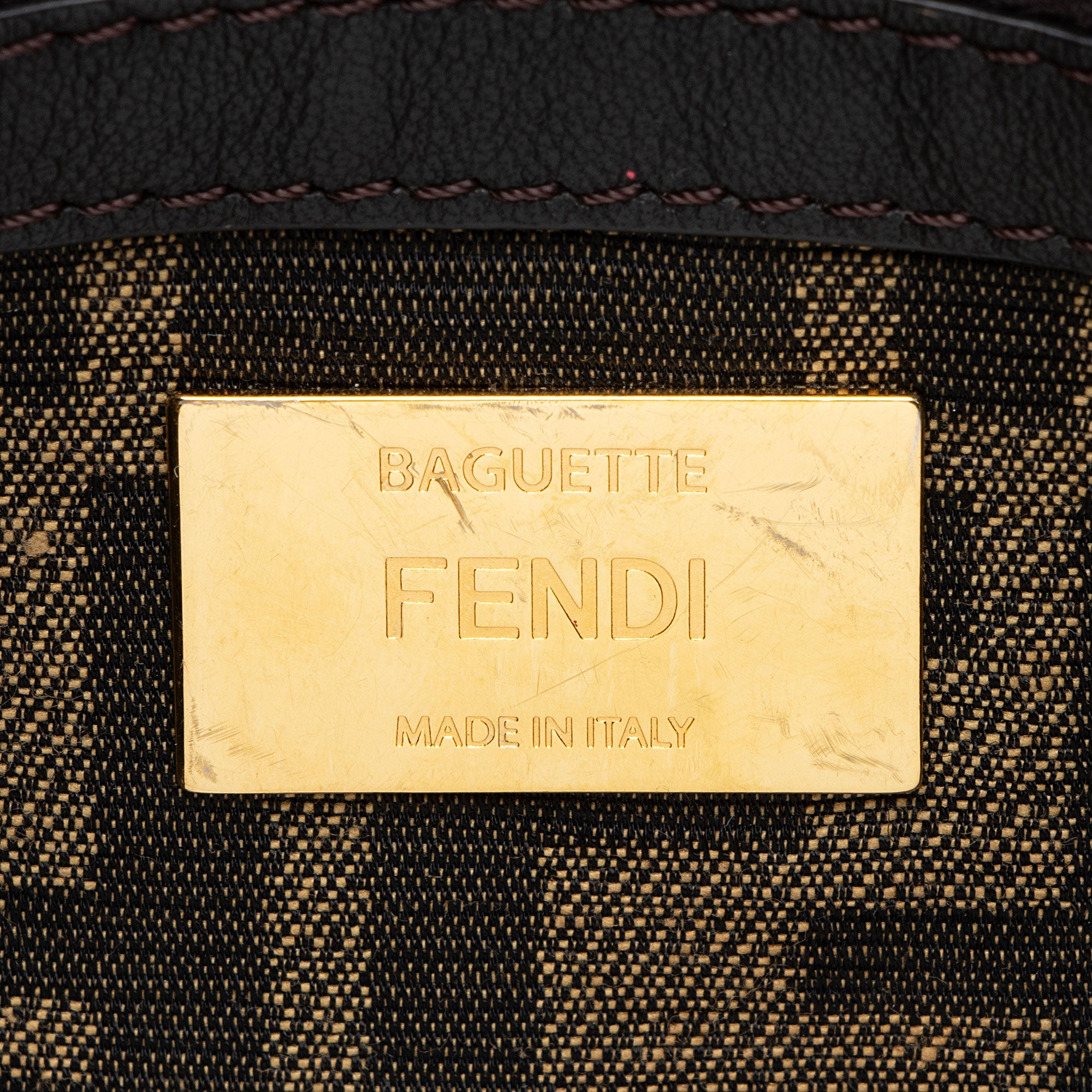 Fendi Zucca Calfskin Baguette Shoulder Bag