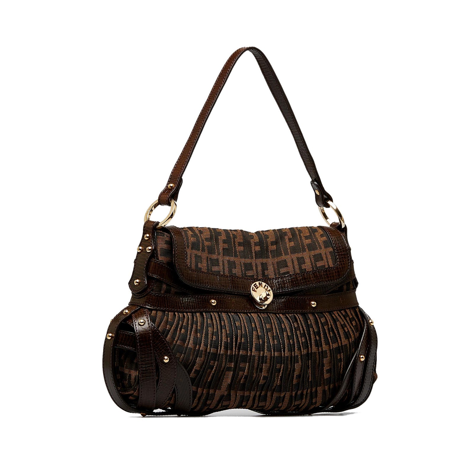 Fendi Zucca Chef Pleated Shoulder Bag SHG y51GY1 LuxeDH