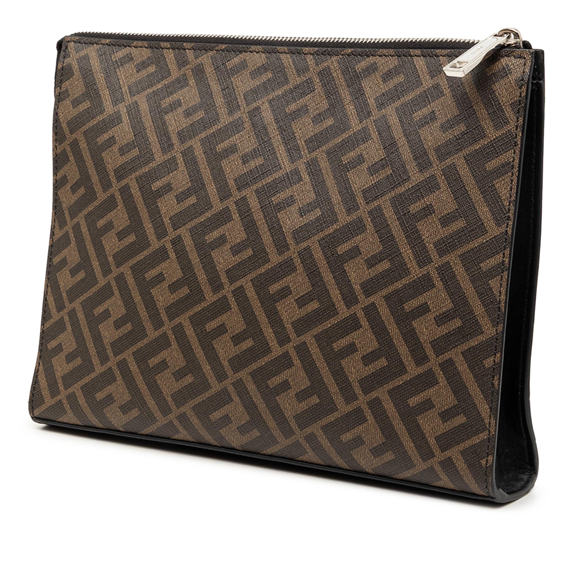 Fendi Zucca Coated Canvas Diagonal Front Zip Clutch