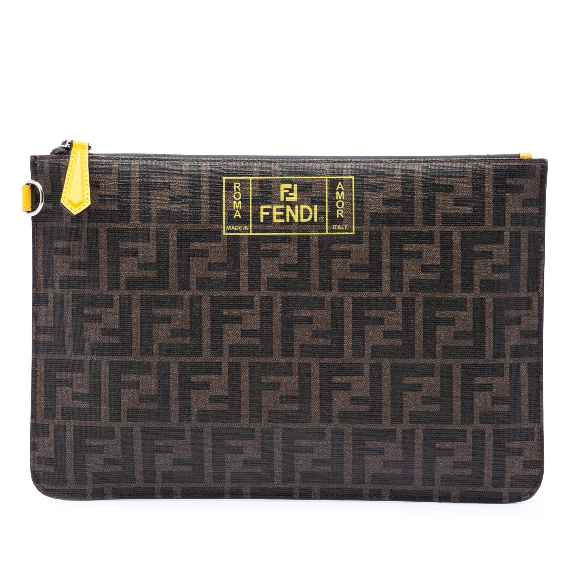 Fendi Zucca Coated Canvas Roma Amor Zip Pouch