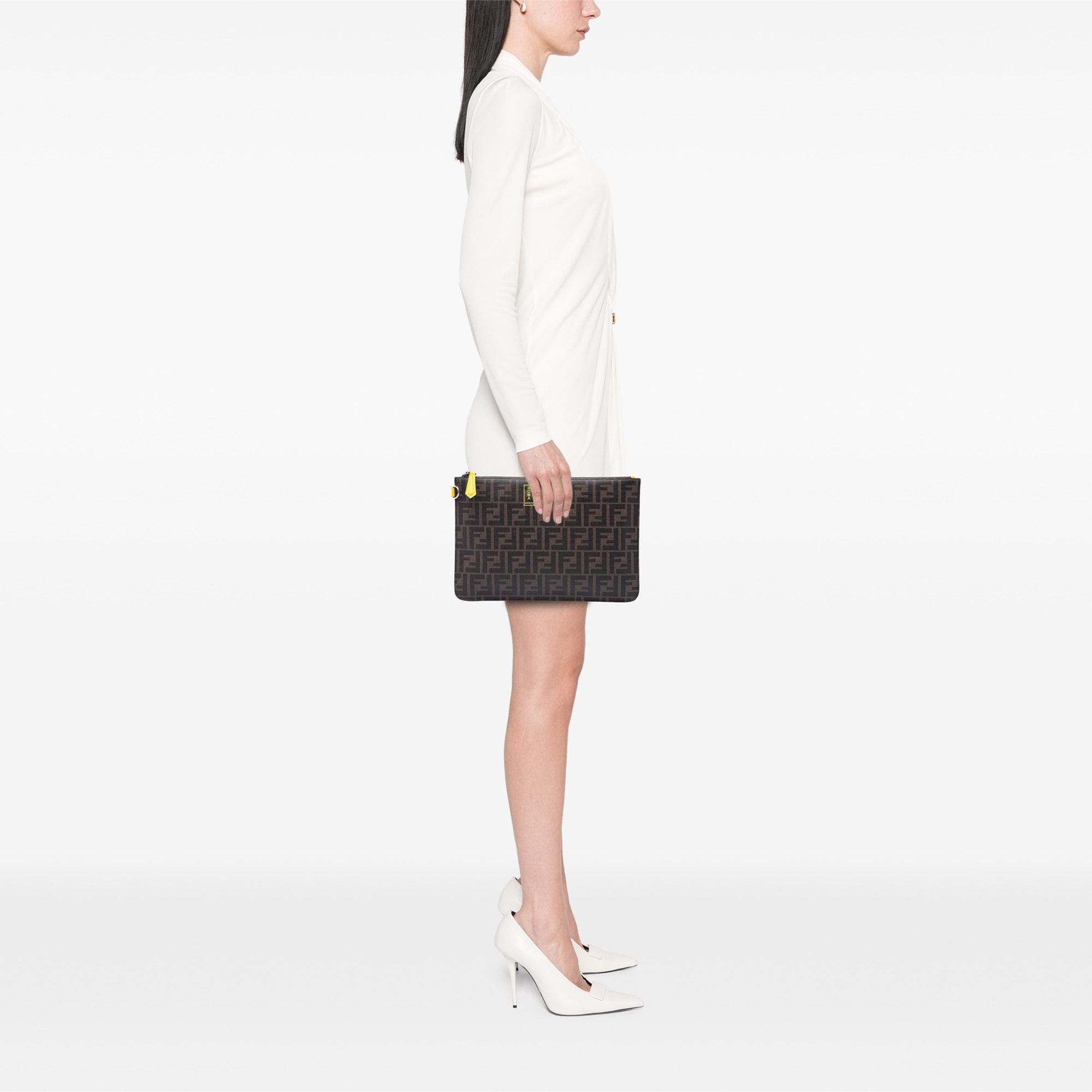 Fendi Zucca Coated Canvas Roma Amor Zip Pouch