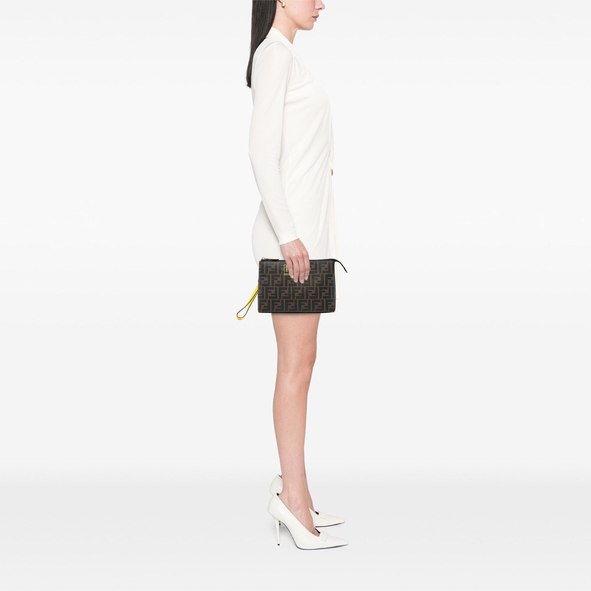 Fendi Zucca Coated Canvas Roma Amor Zip Pouch