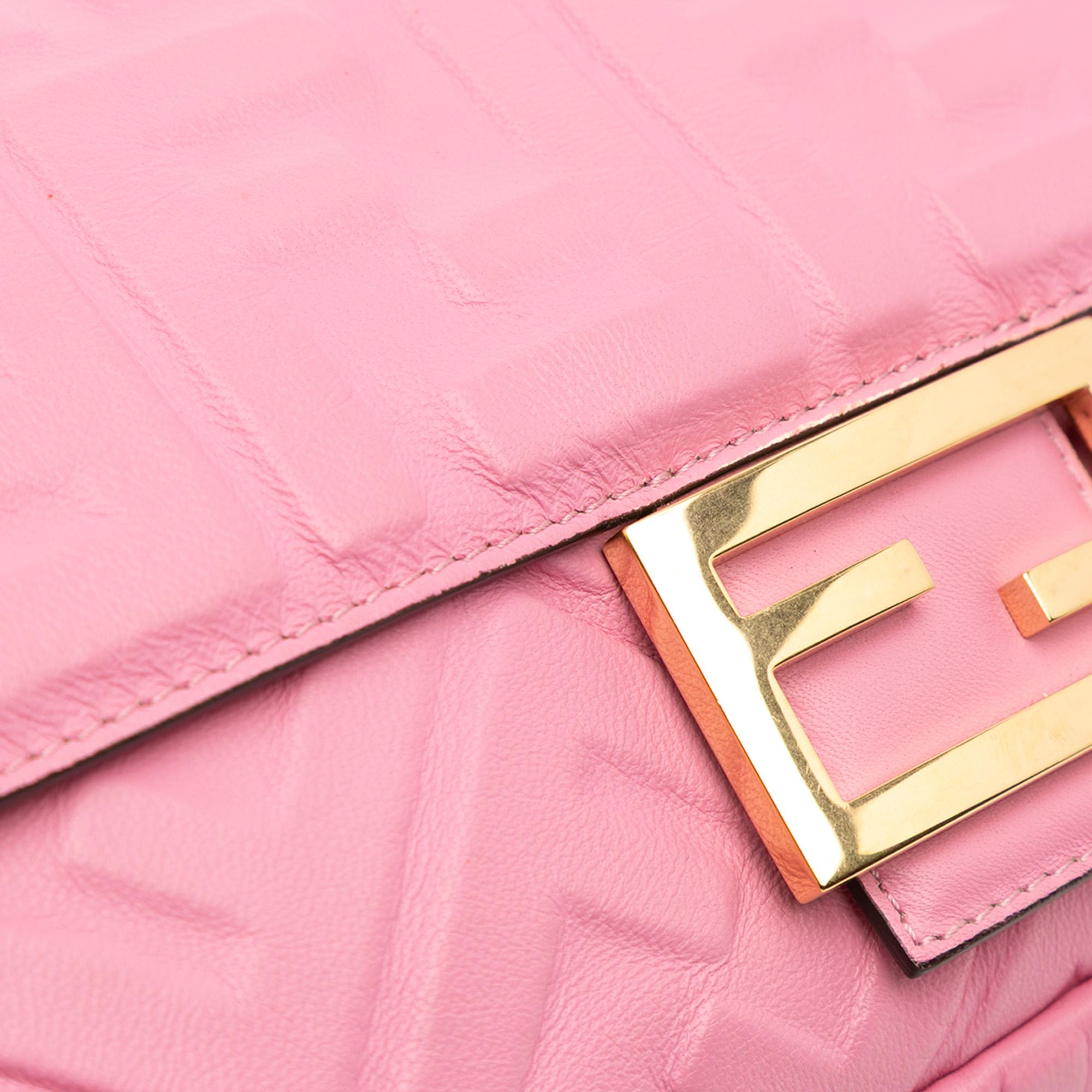 Fendi Zucca Embossed Leather Baguette Satchel