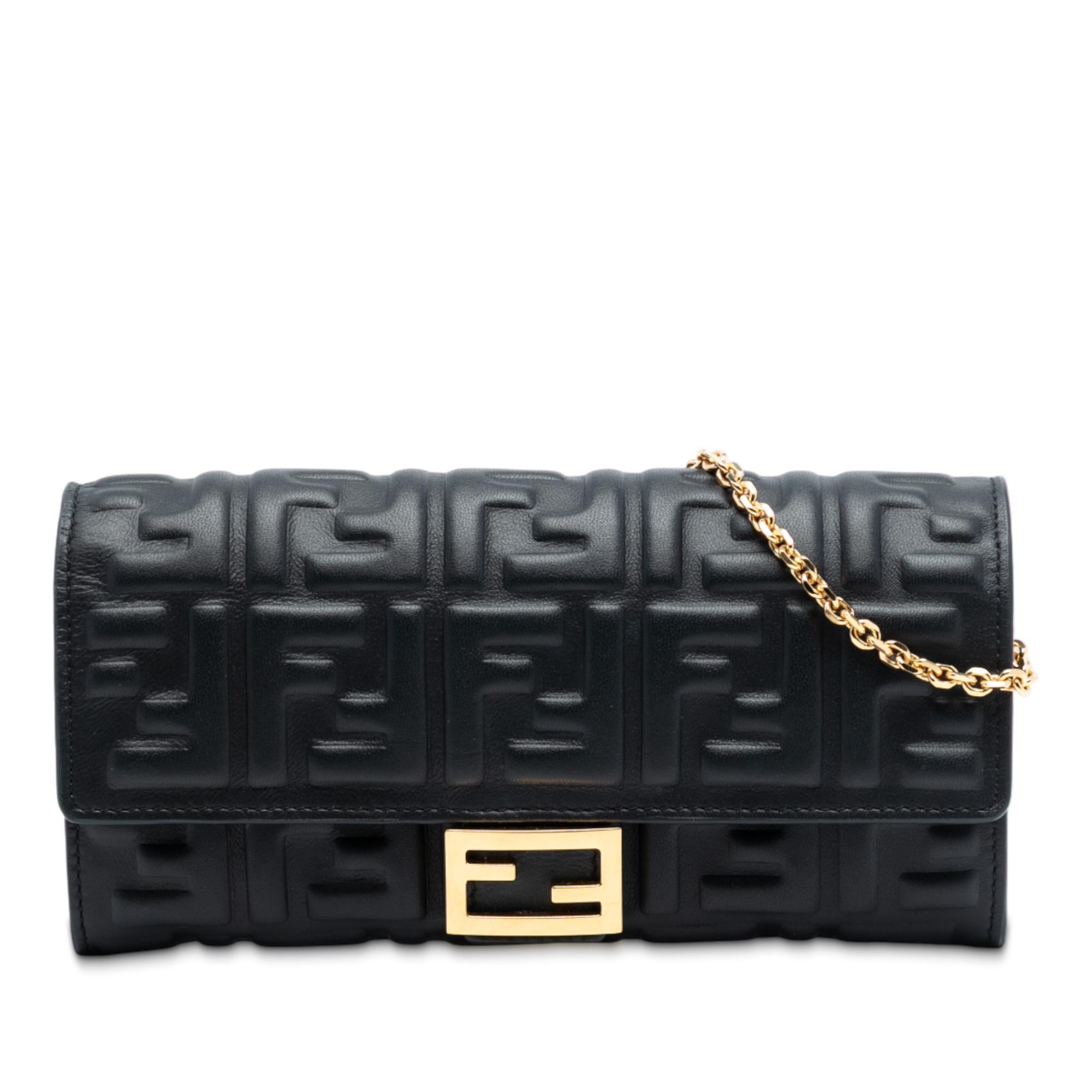 Fendi Zucca Embossed Nappa Baguette Continental Wallet With Chain