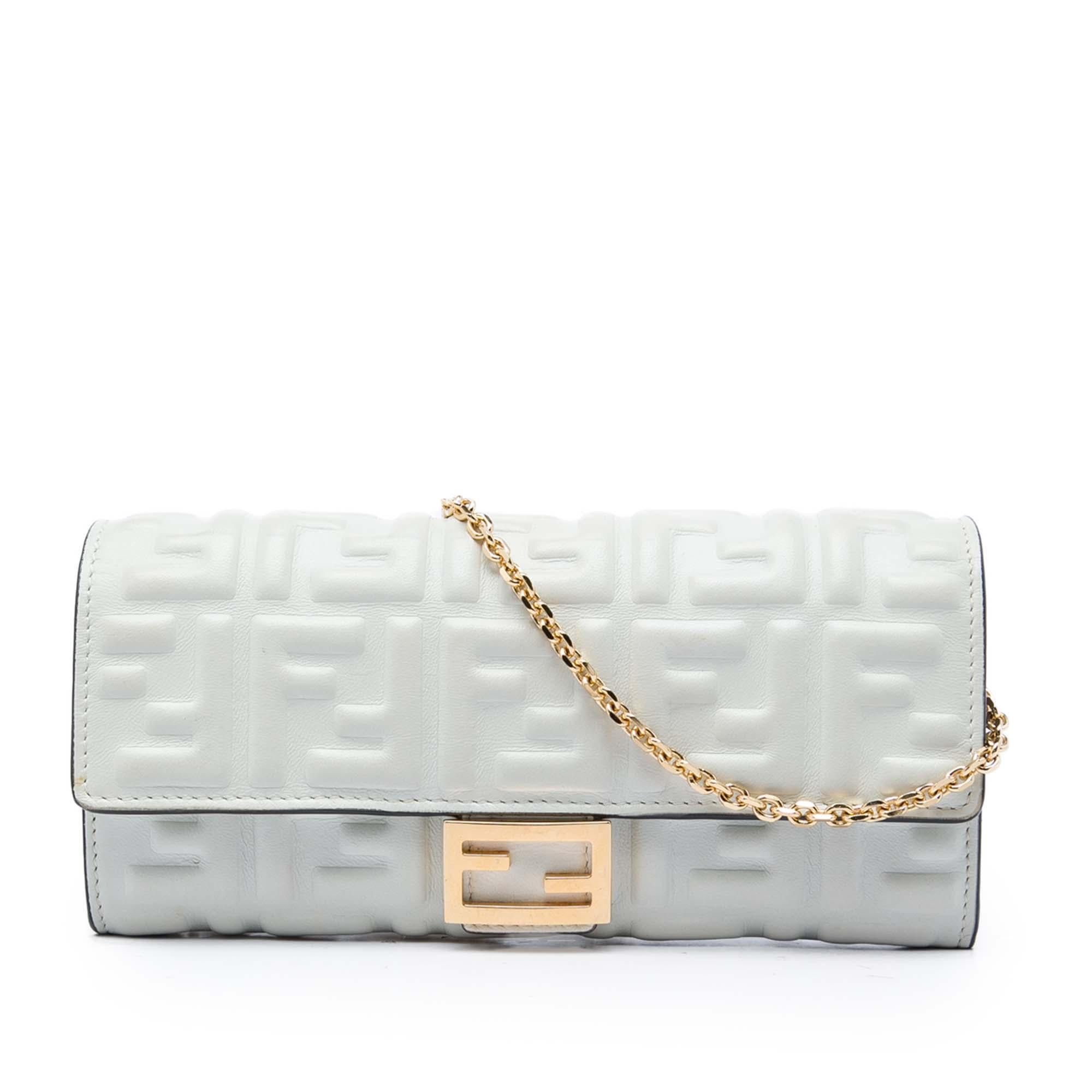 Fendi Zucca Embossed Nappa Baguette Continental Wallet With Chain