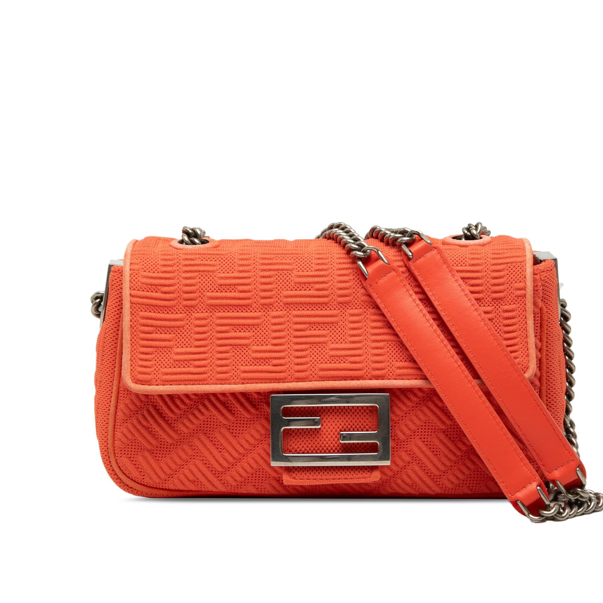 Fendi Zucca Embossed Technical Fabric Chain Midi Baguette