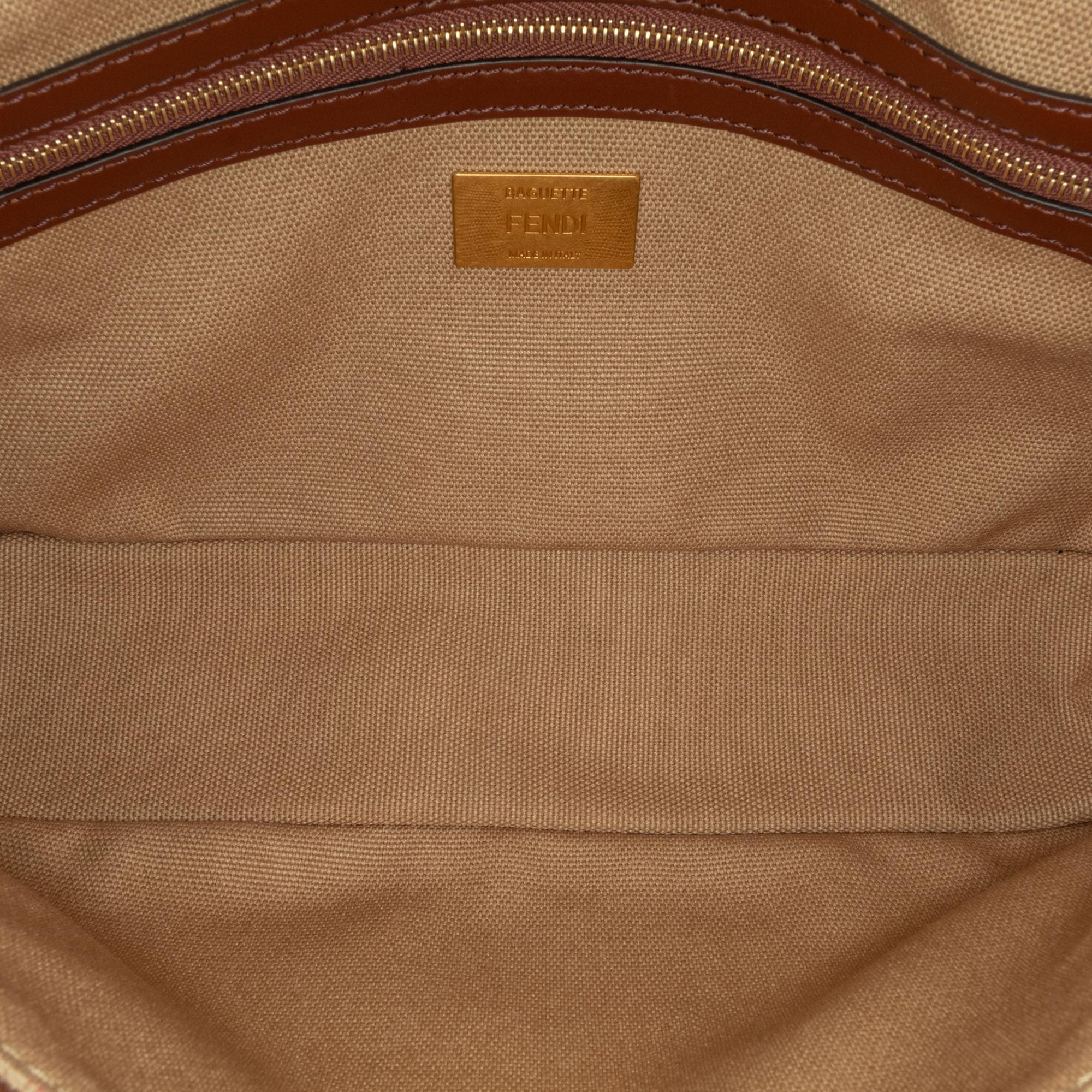 Fendi Zucca Embroidered Canvas Baguette Satchel