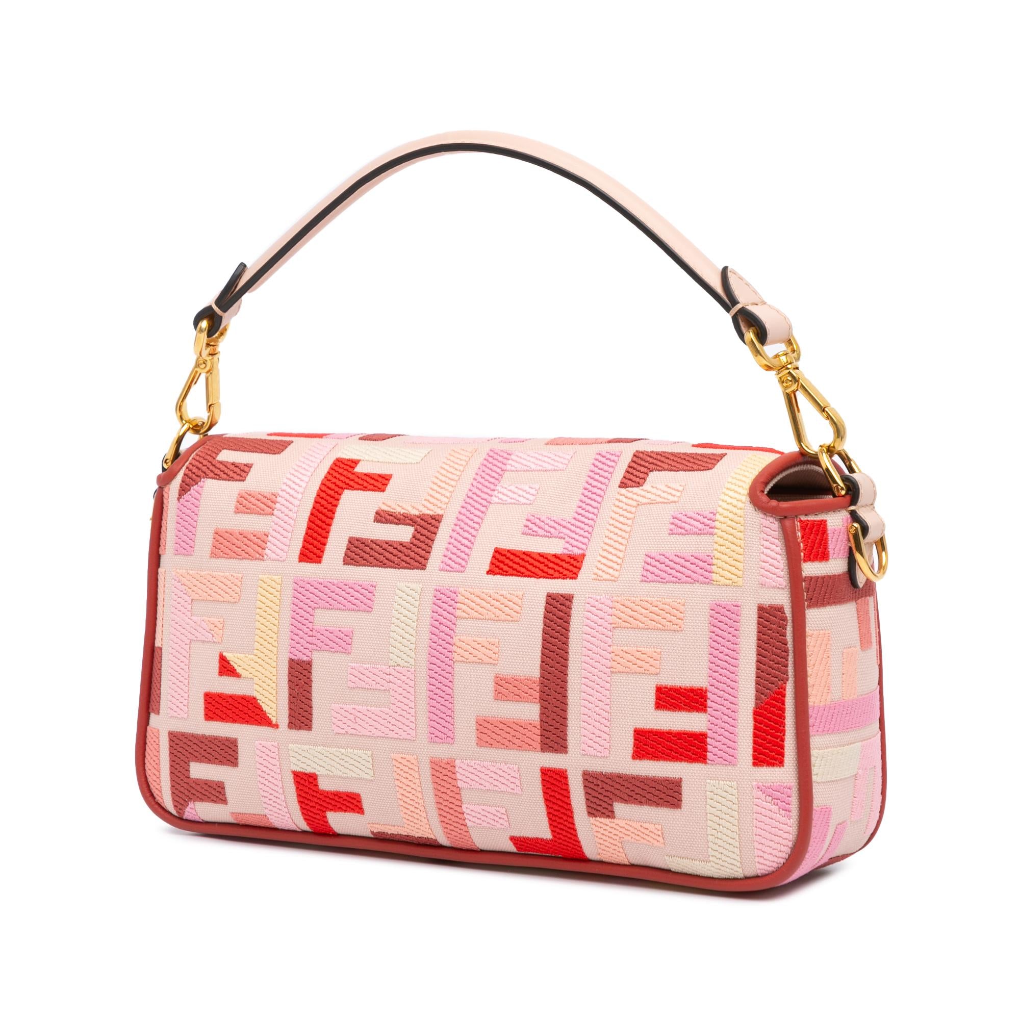 Fendi Zucca Embroidered Canvas Baguette Satchel