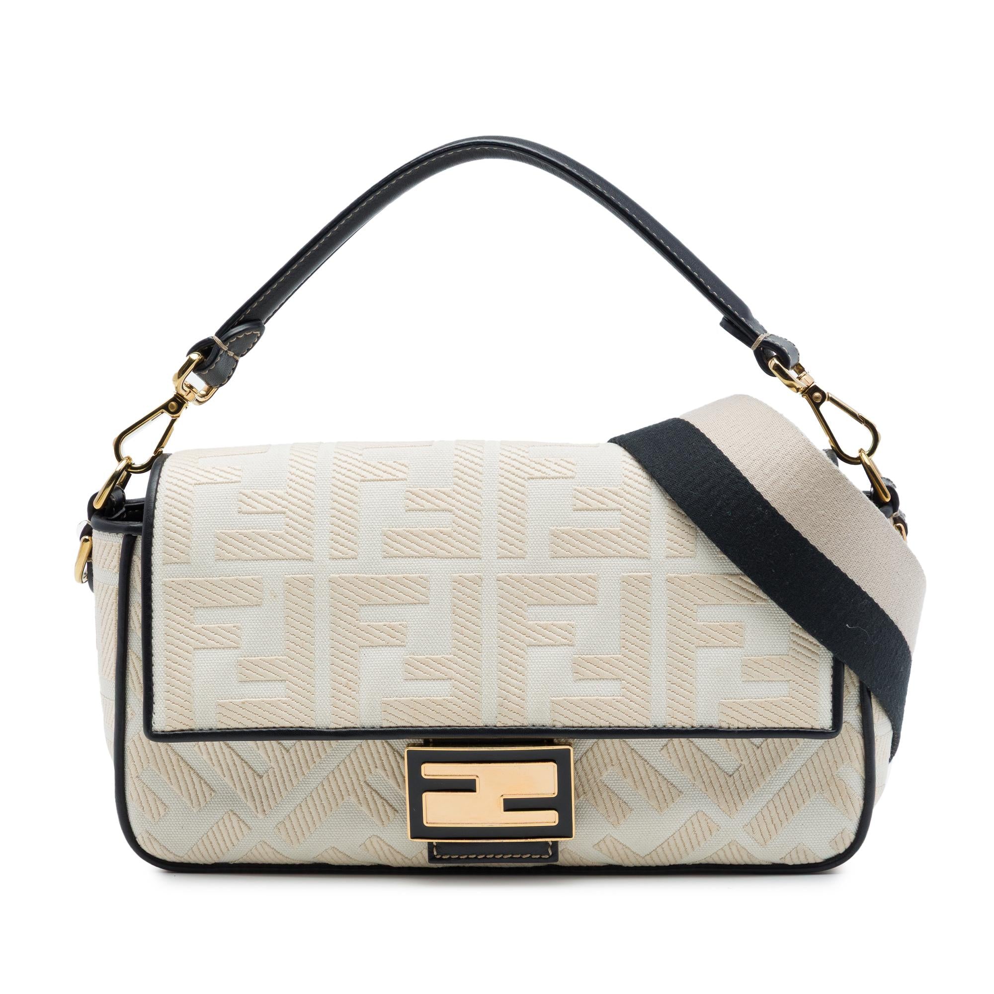 Fendi Zucca Embroidered Canvas Baguette Satchel