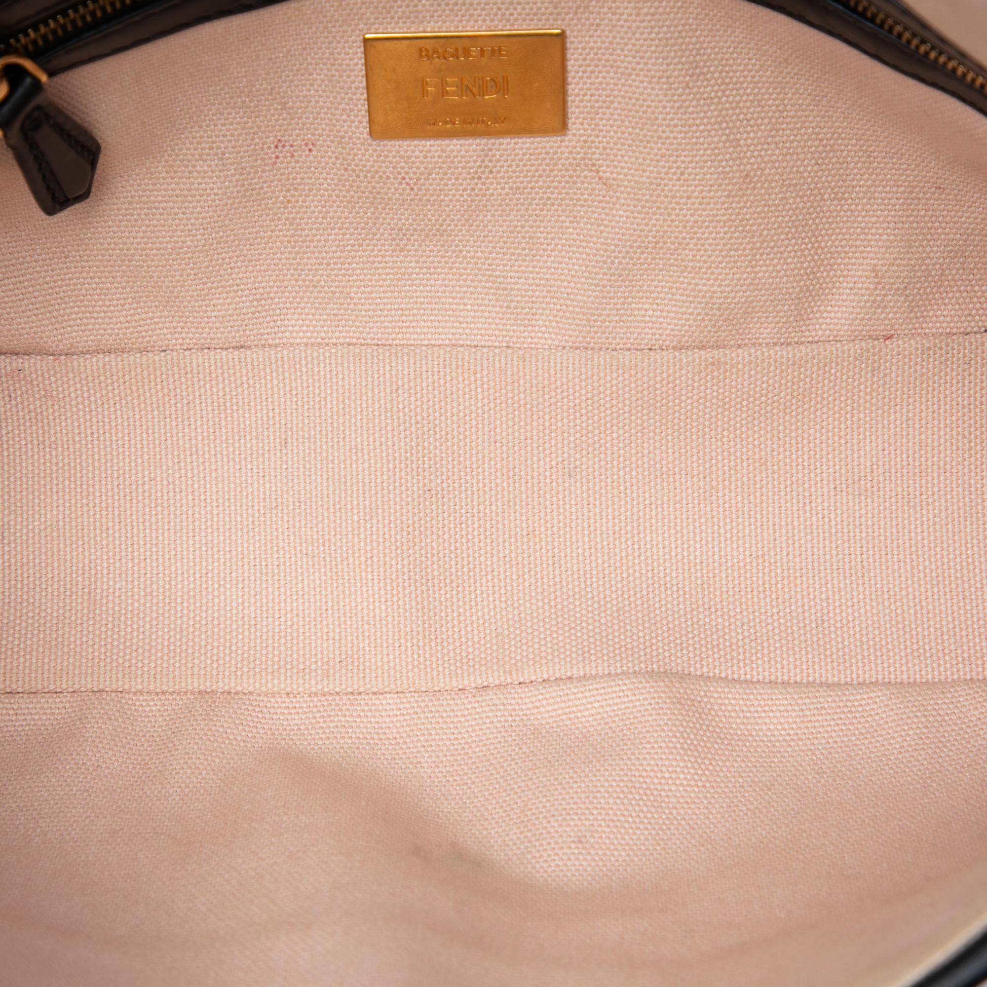Fendi Zucca Embroidered Canvas Baguette Satchel