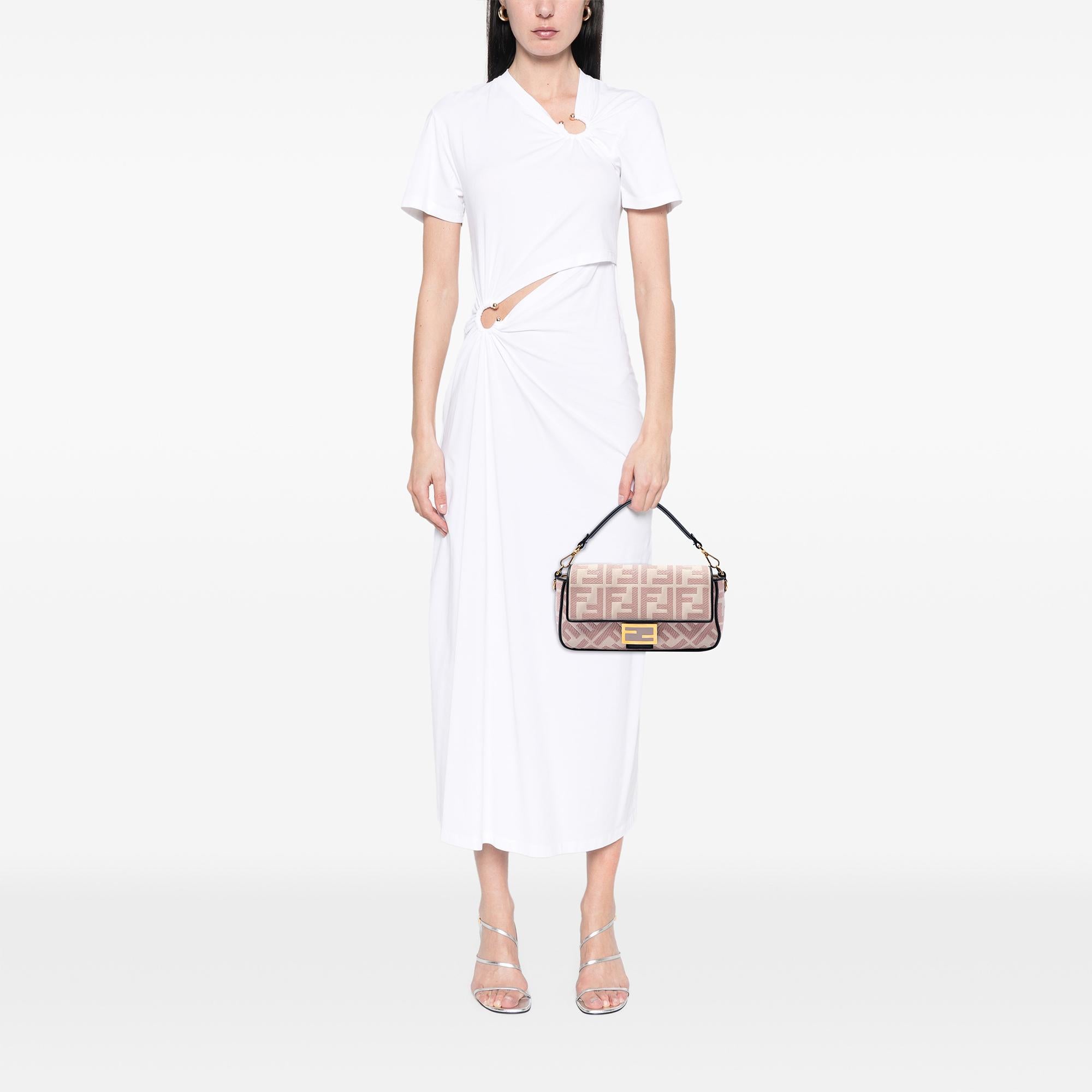 Fendi Zucca Embroidered Canvas Baguette Satchel