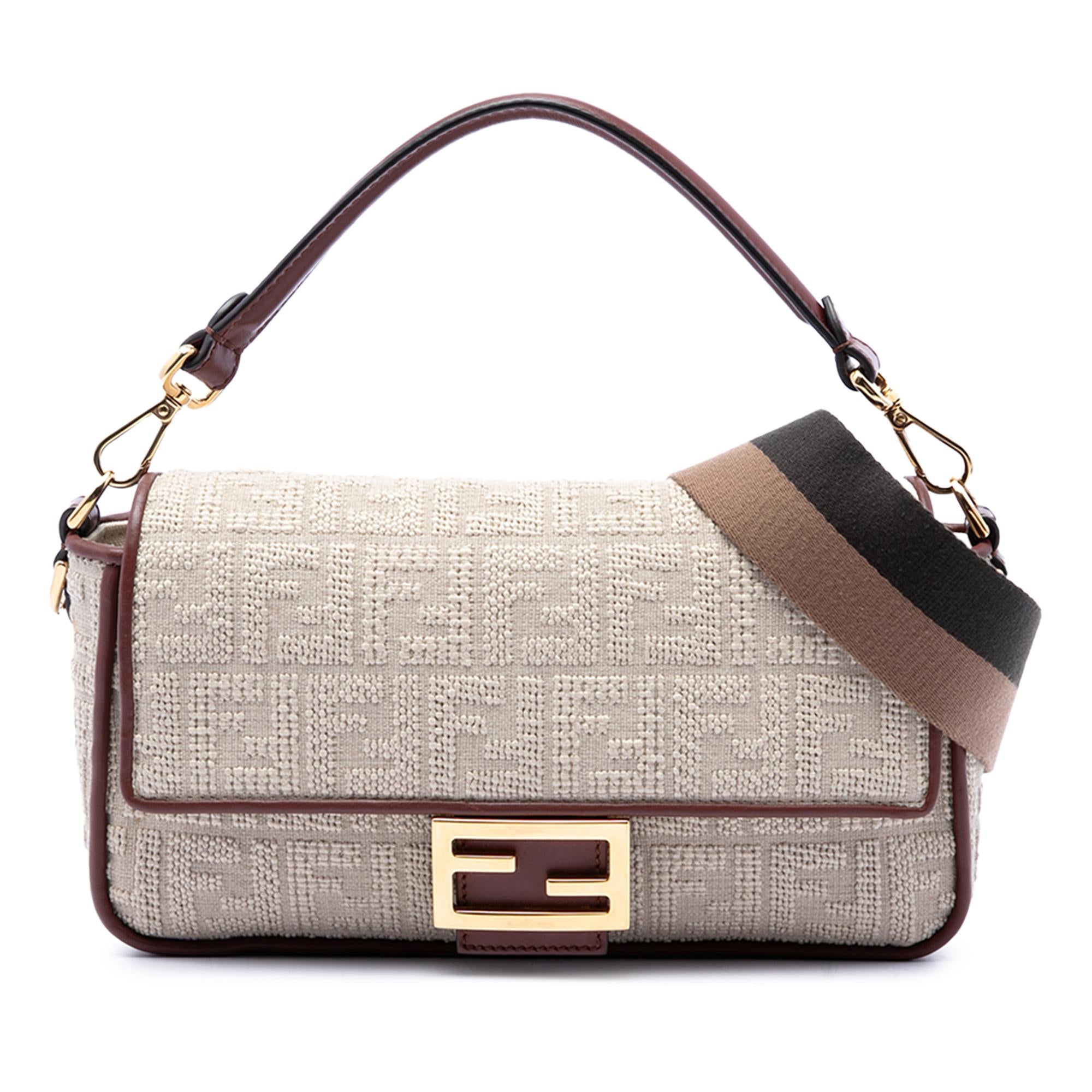Fendi Zucca Embroidered Canvas Baguette Satchel
