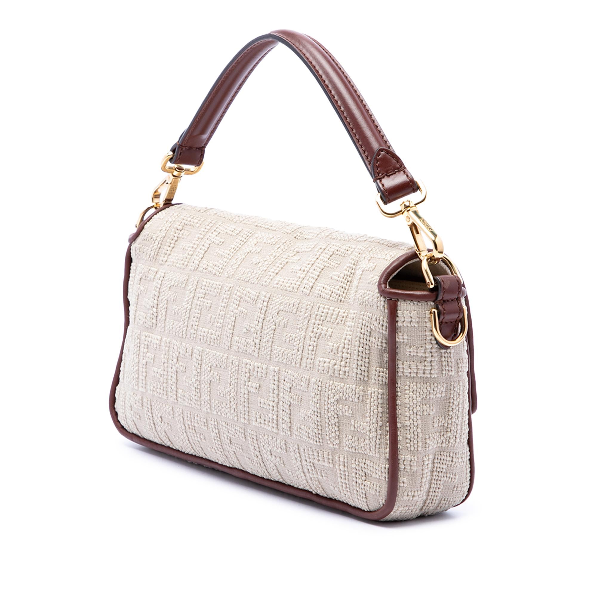 Fendi Zucca Embroidered Canvas Baguette Satchel