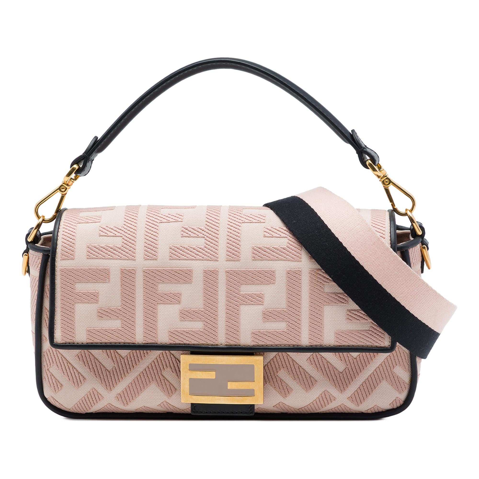 Fendi Zucca Embroidered Canvas Baguette Satchel